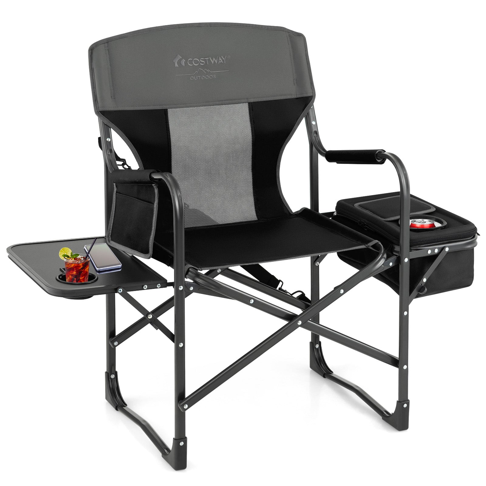 Folding Camping Directors Chair with Cooler Bag and Side Table - Energize Trek