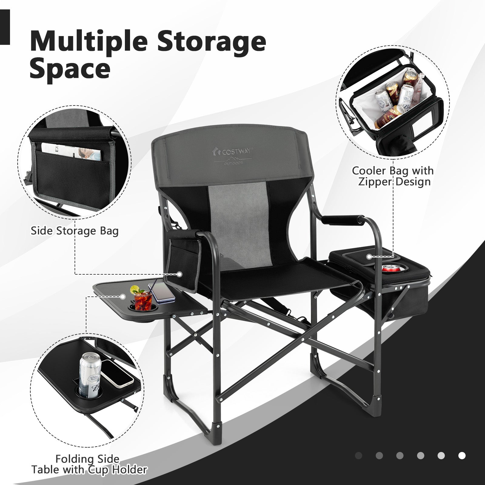 Folding Camping Directors Chair with Cooler Bag and Side Table - Energize Trek