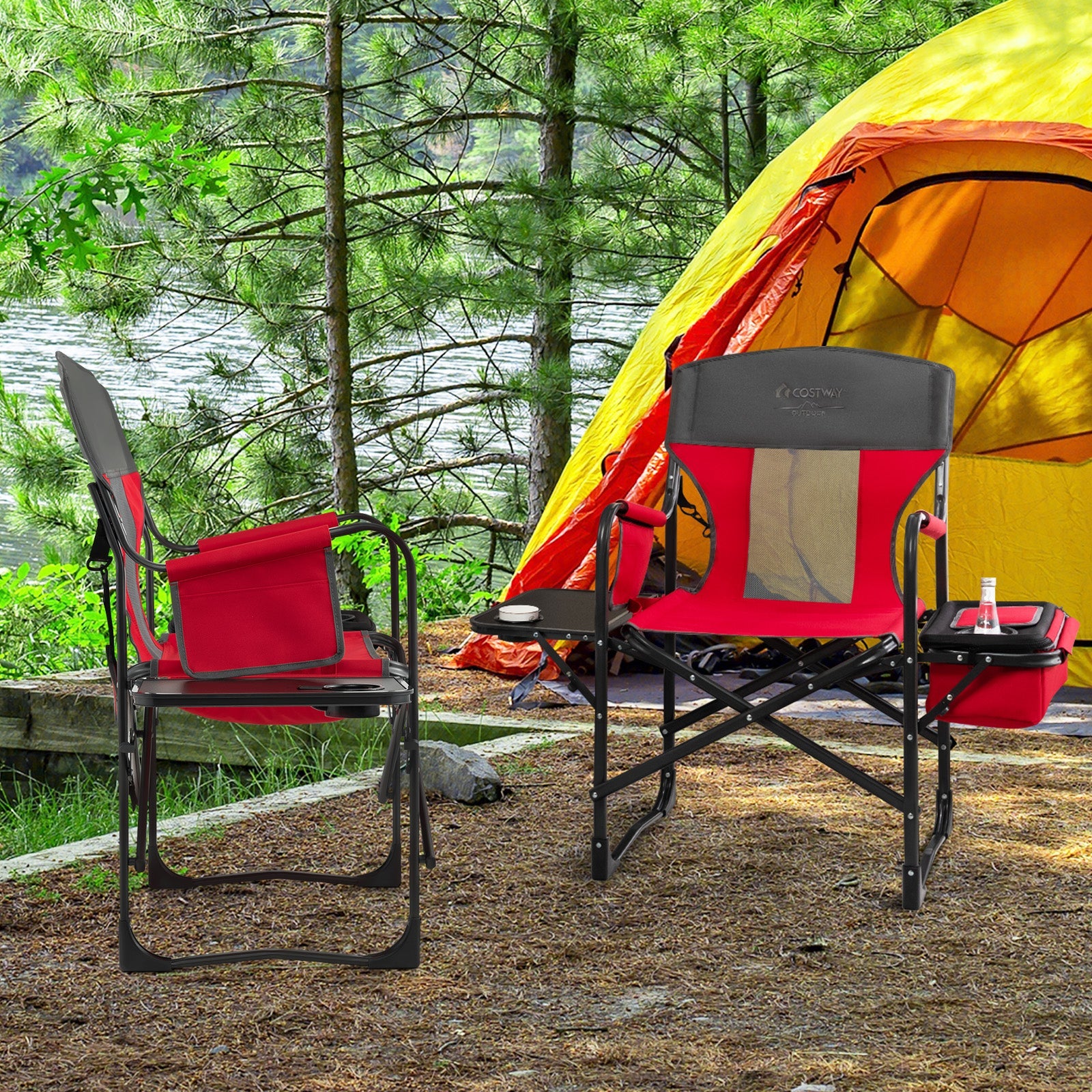 Folding Camping Directors Chair with Cooler Bag and Side Table - Energize Trek