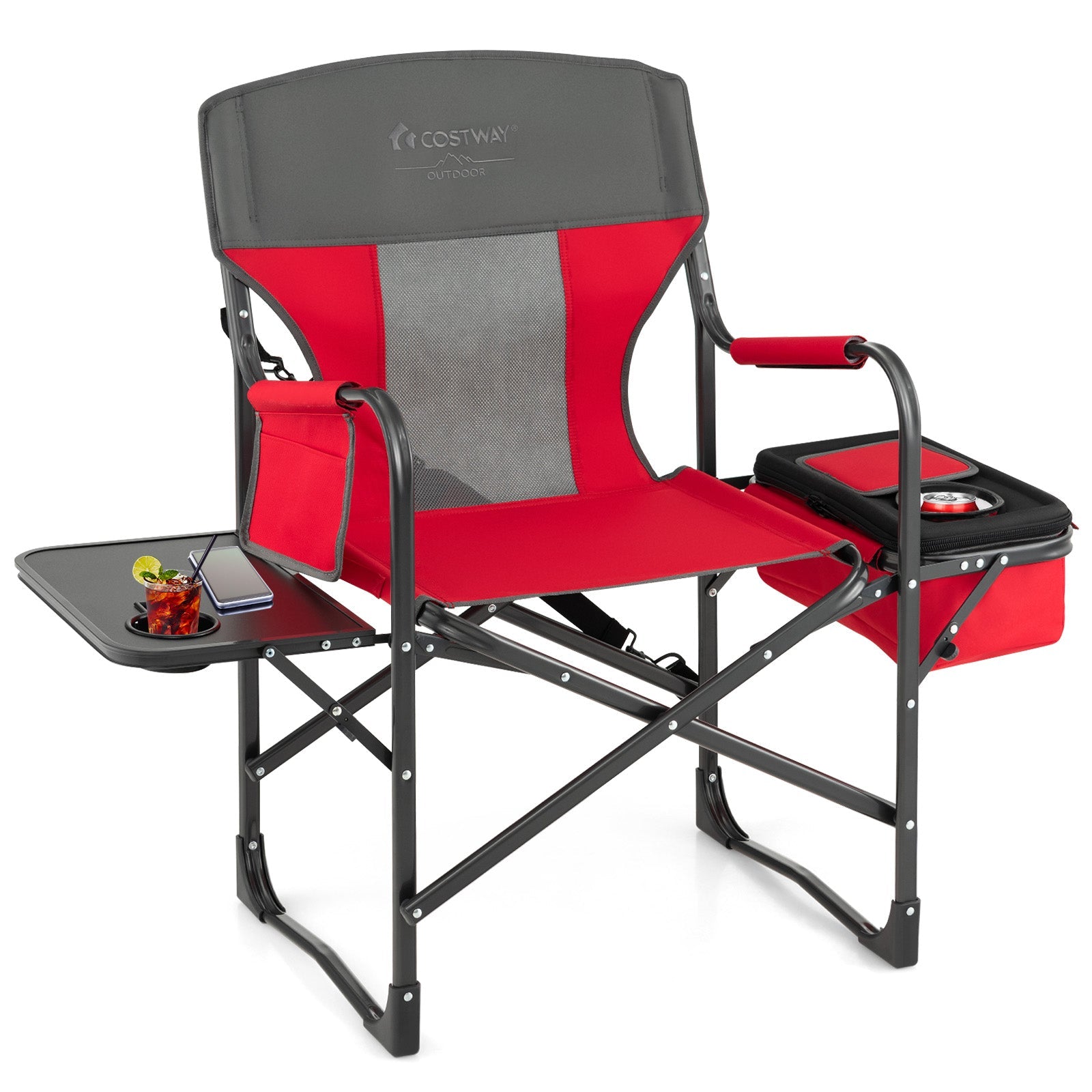 Folding Camping Directors Chair with Cooler Bag and Side Table - Energize Trek