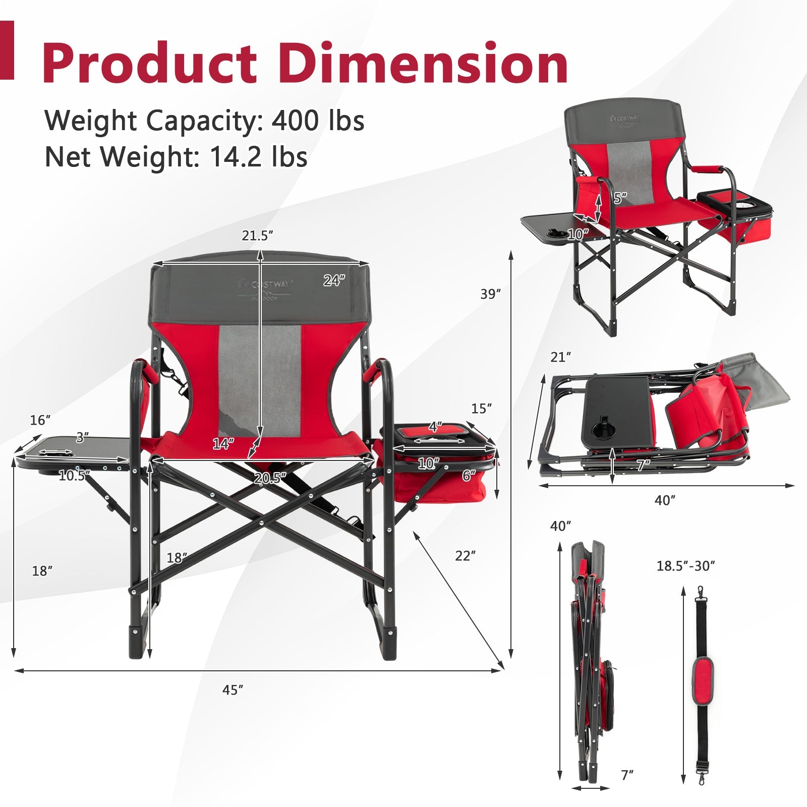 Folding Camping Directors Chair with Cooler Bag and Side Table - Energize Trek