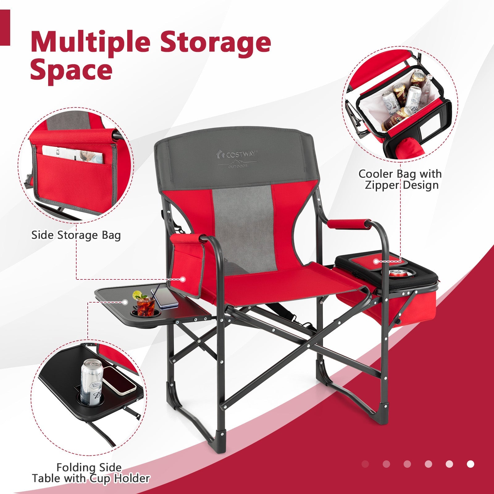 Folding Camping Directors Chair with Cooler Bag and Side Table - Energize Trek