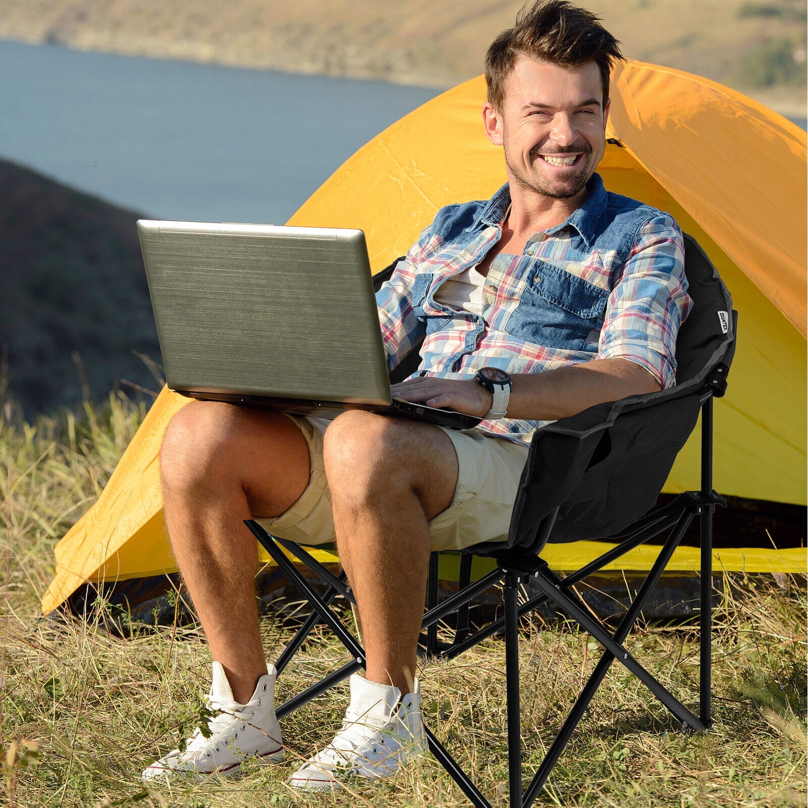 Folding Camping Moon Padded Chair with Carrying Bag - Energize Trek