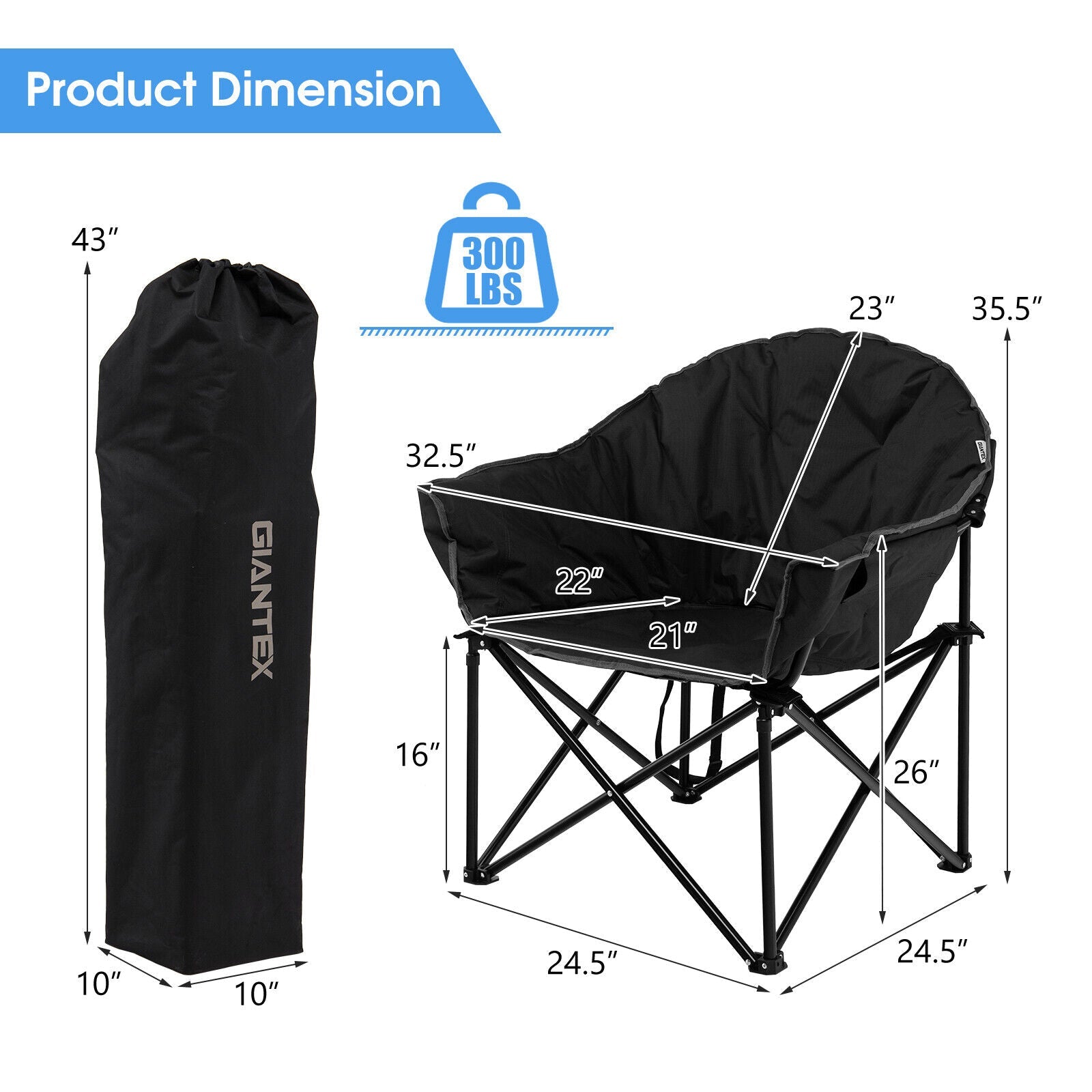 Folding Camping Moon Padded Chair with Carrying Bag - Energize Trek