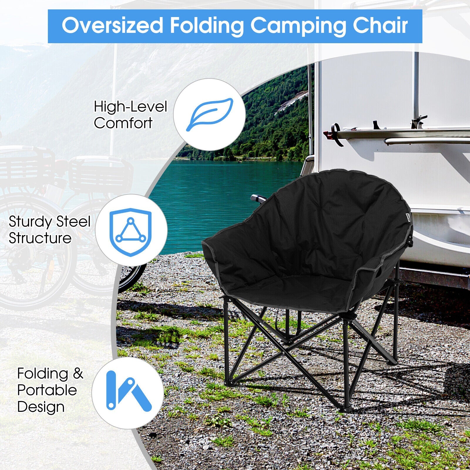 Folding Camping Moon Padded Chair with Carrying Bag - Energize Trek