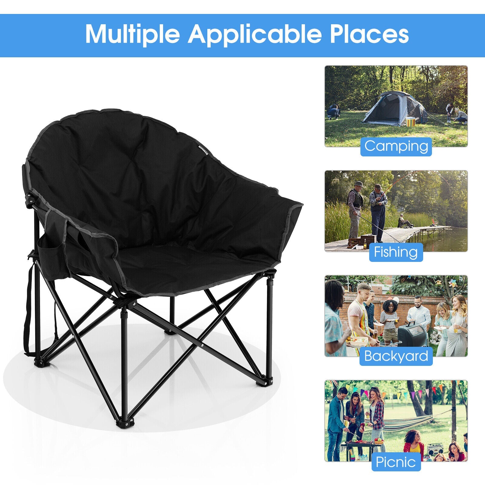 Folding Camping Moon Padded Chair with Carrying Bag - Energize Trek