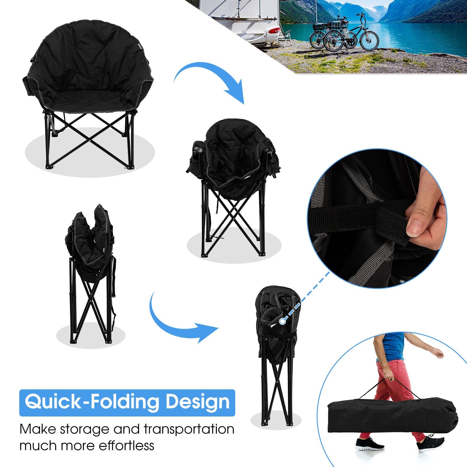 Folding Camping Moon Padded Chair with Carrying Bag - Energize Trek