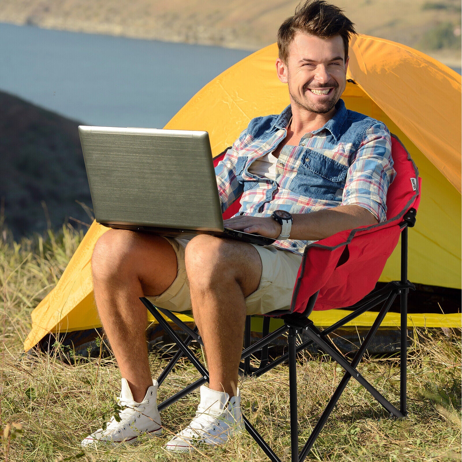 Folding Camping Moon Padded Chair with Carrying Bag - Energize Trek