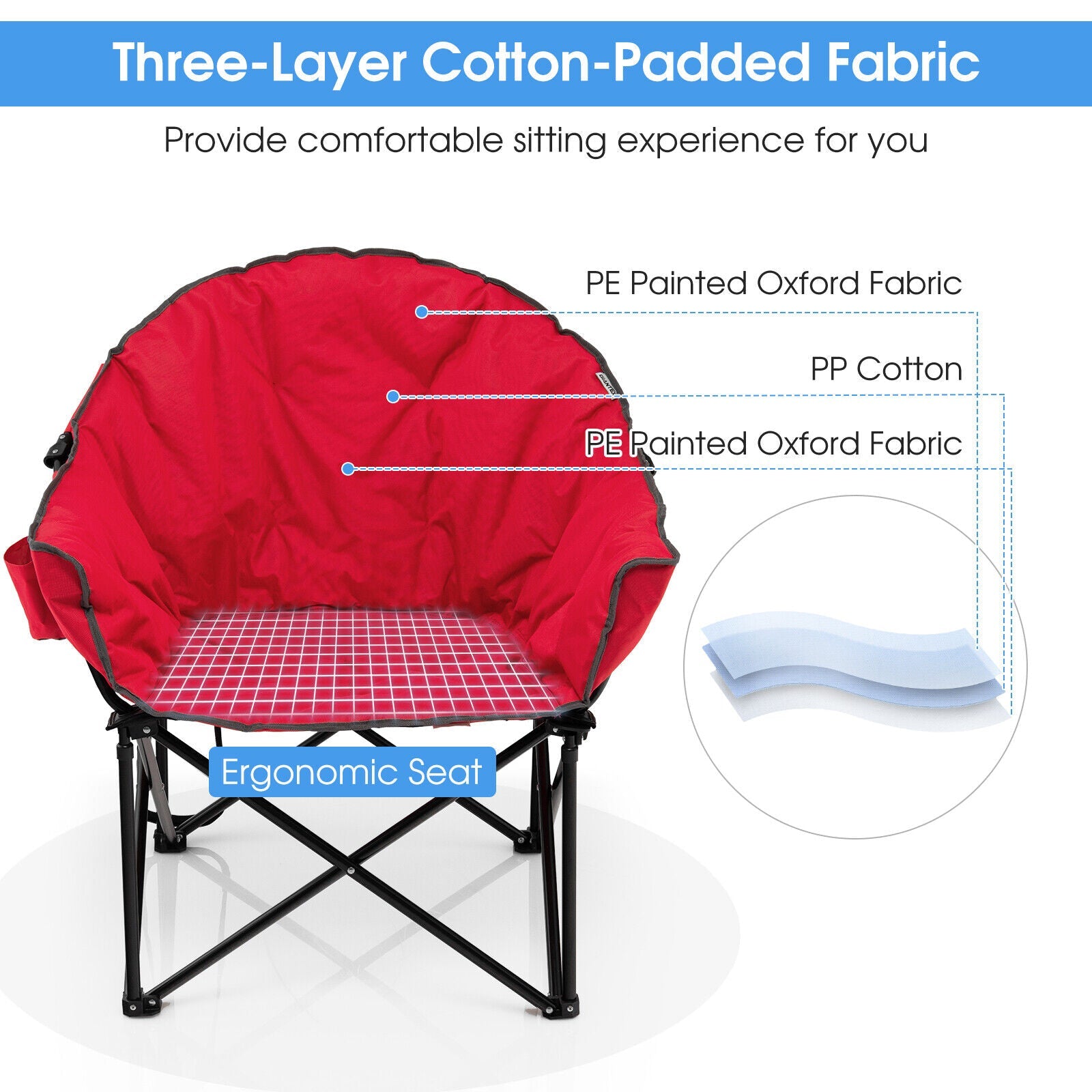 Folding Camping Moon Padded Chair with Carrying Bag - Energize Trek