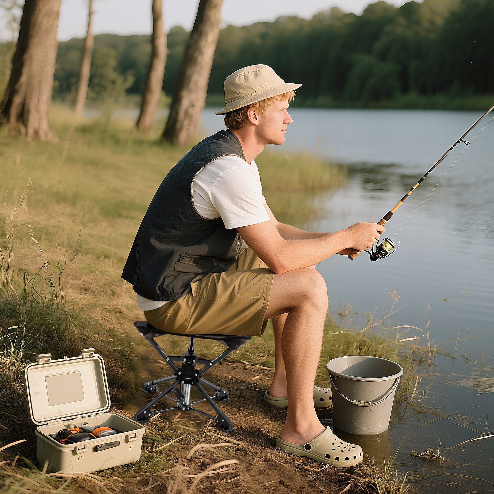 Folding Camping Stool 360° Swivel Hunting Chair with Anti-Sink Feet - Energize Trek