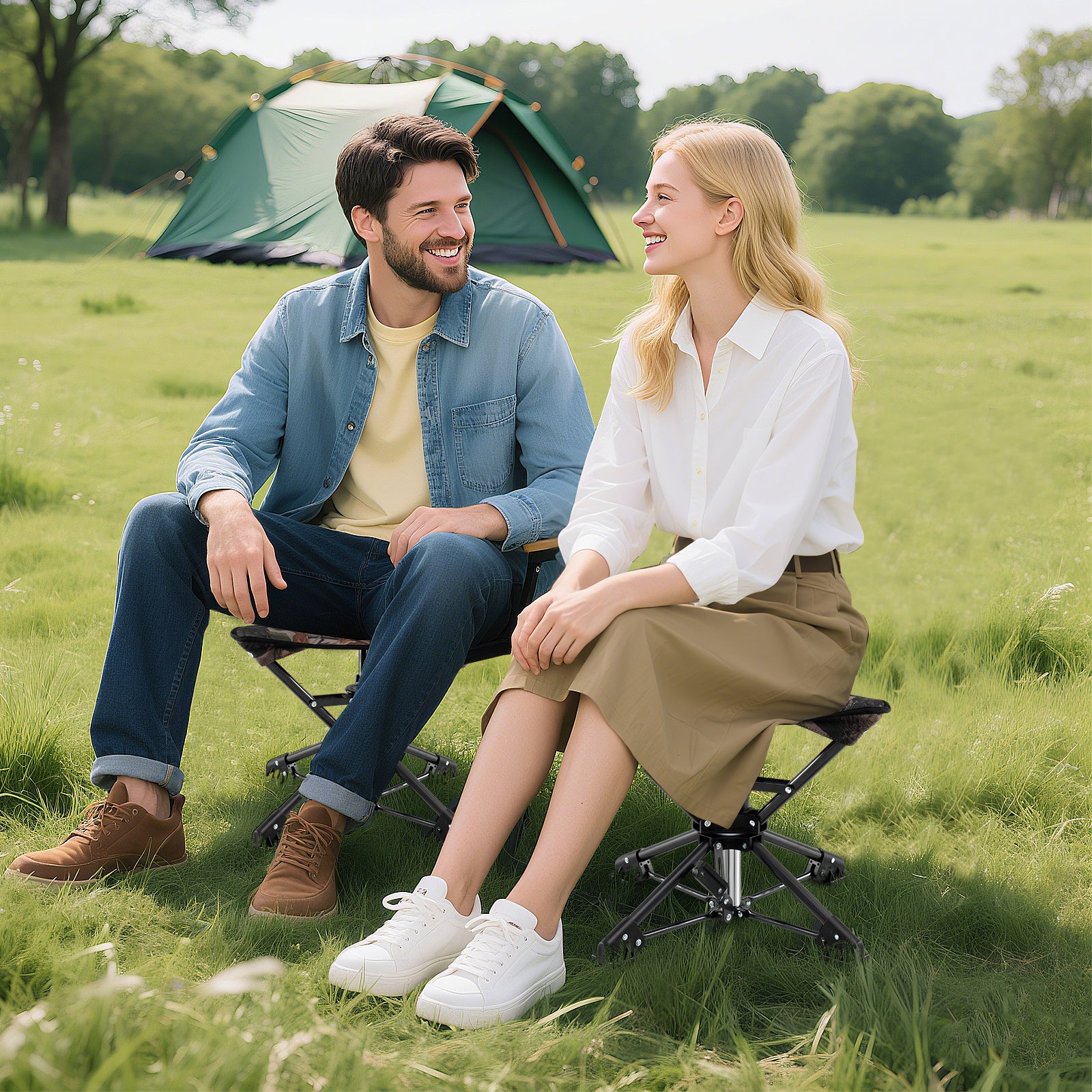Folding Camping Stool 360° Swivel Hunting Chair with Anti-Sink Feet - Energize Trek