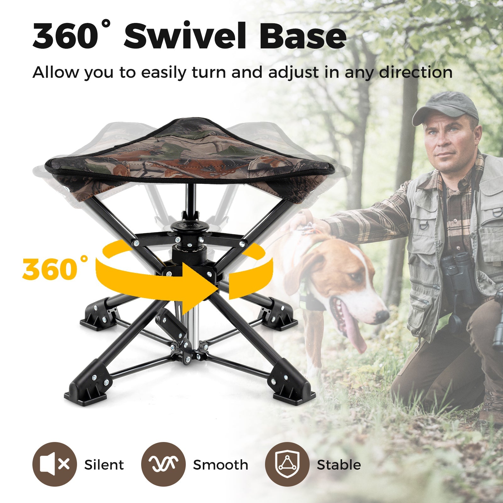 Folding Camping Stool 360° Swivel Hunting Chair with Anti-Sink Feet - Energize Trek
