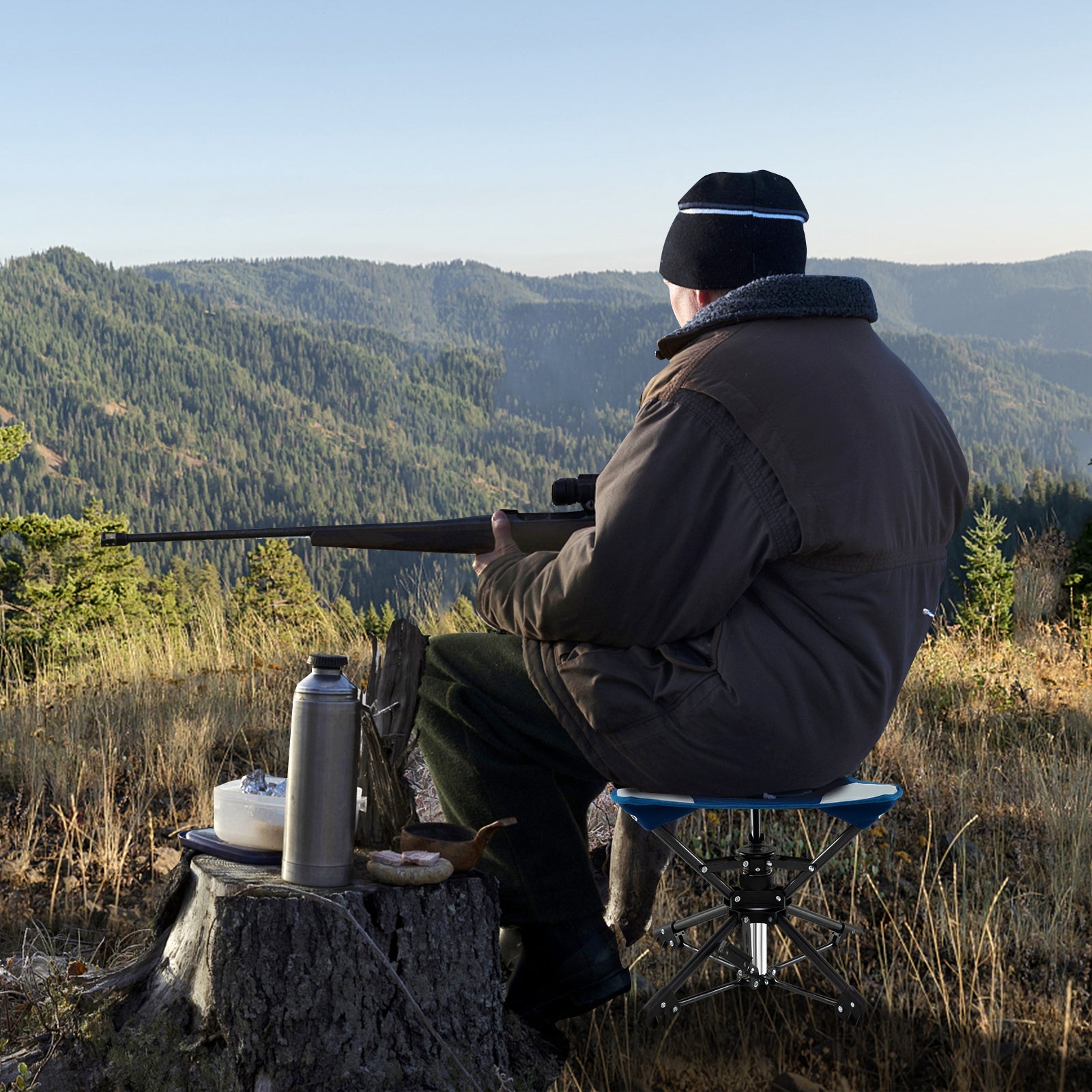 Folding Camping Stool 360° Swivel Hunting Chair with Anti-Sink Feet - Energize Trek