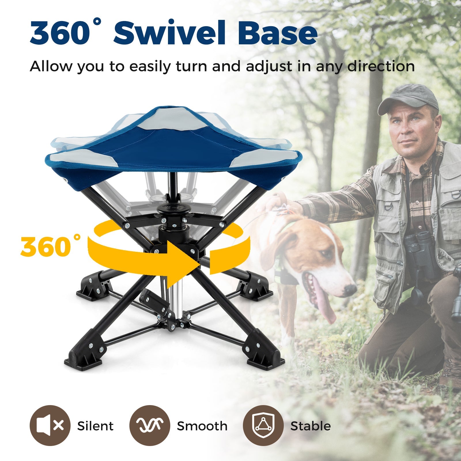 Folding Camping Stool 360° Swivel Hunting Chair with Anti-Sink Feet - Energize Trek