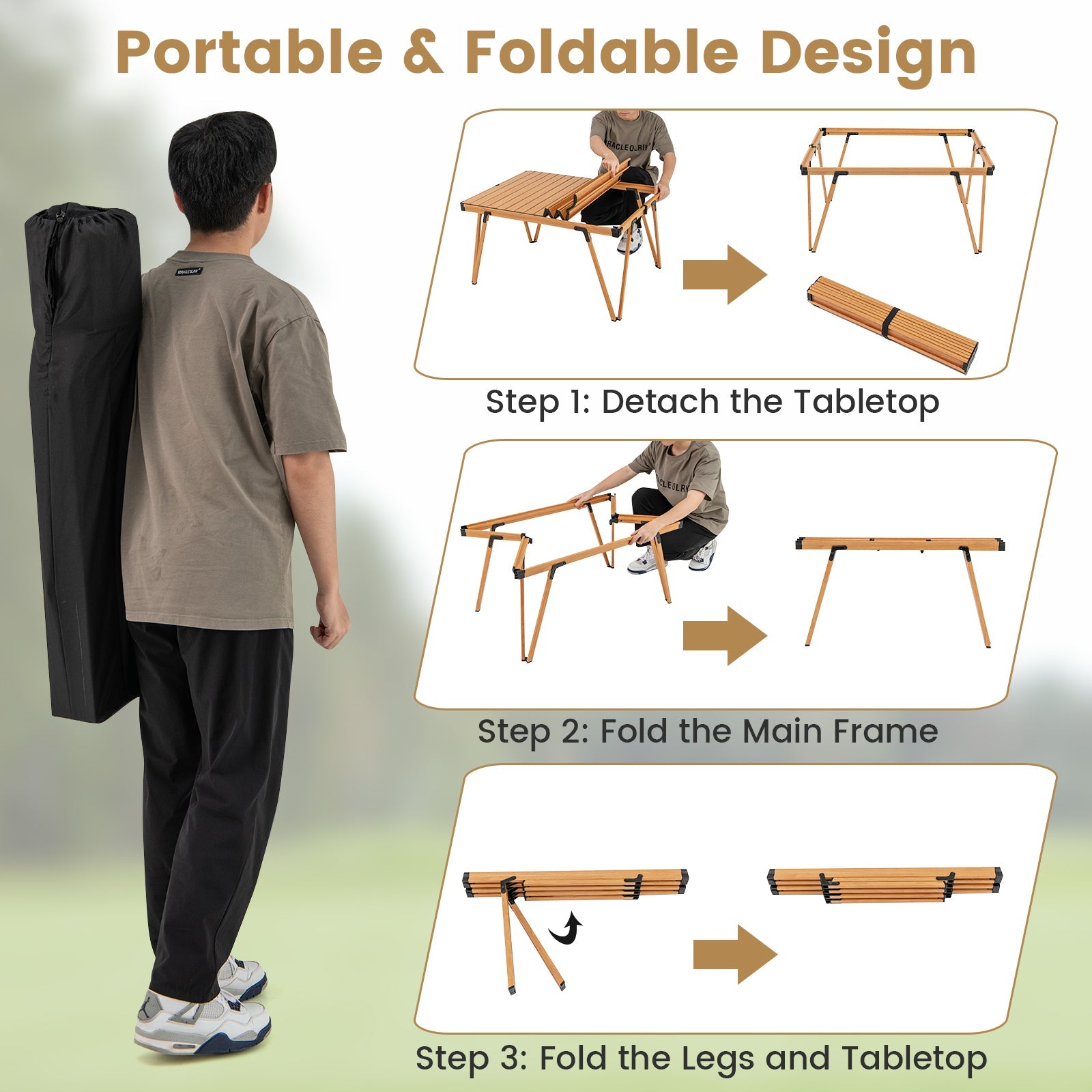 Folding Camping Table Picnic Table with Storage Bag and Waterproof Desktop - Energize Trek