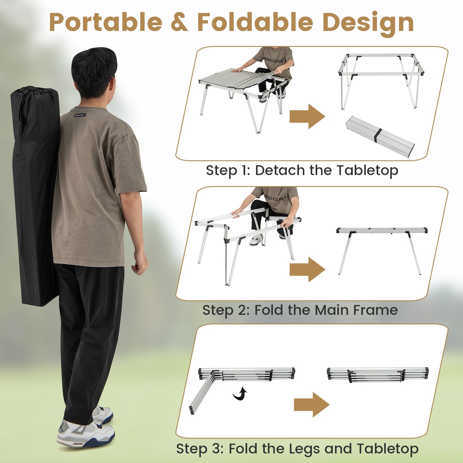 Folding Camping Table Picnic Table with Storage Bag and Waterproof Desktop - Energize Trek