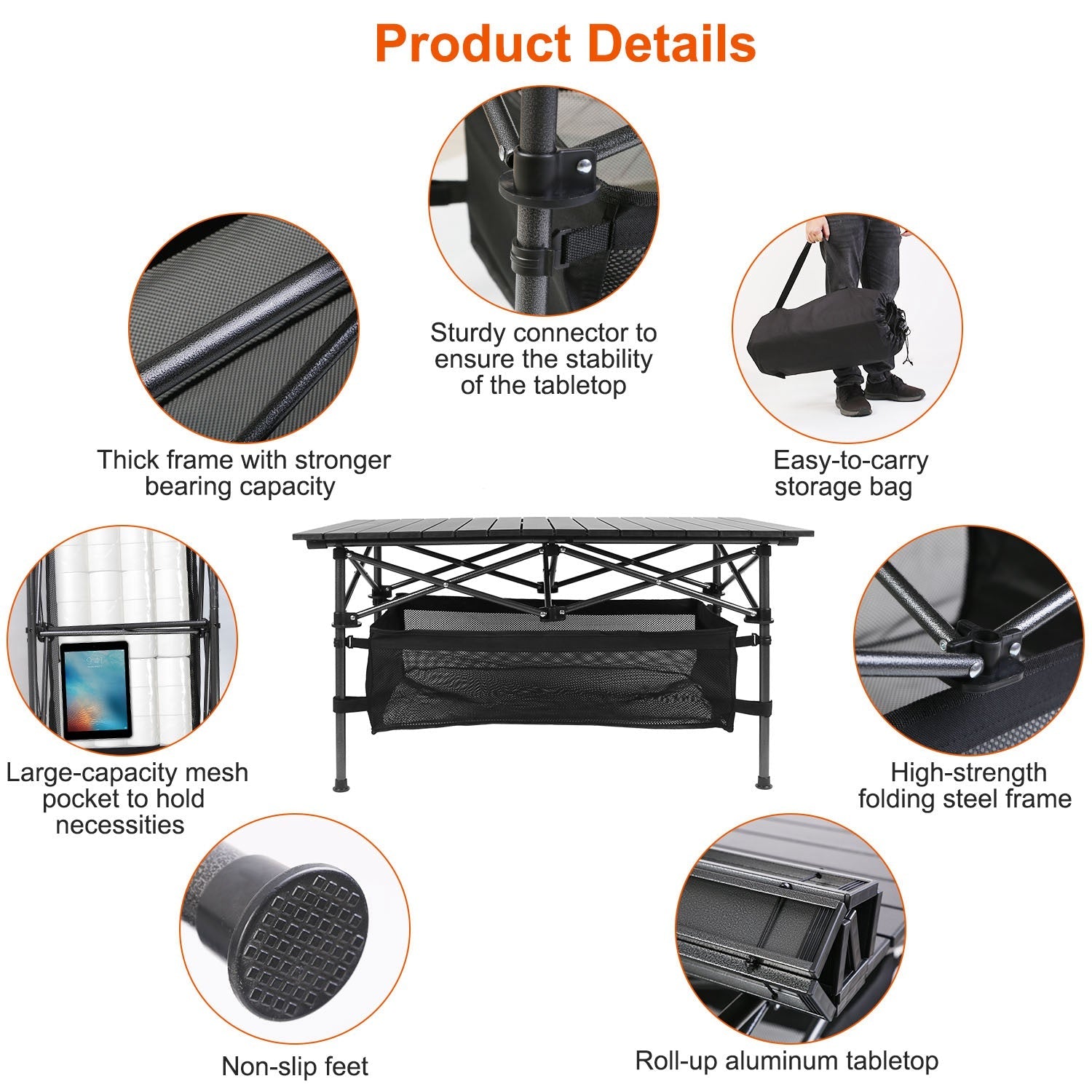 Folding Camping Table Portable Lightweight Aluminum Roll-up Picnic BBQ Desk with Carrying Bag Heavy Duty Outdoor Beach Backyard Party Patio - Energize Trek