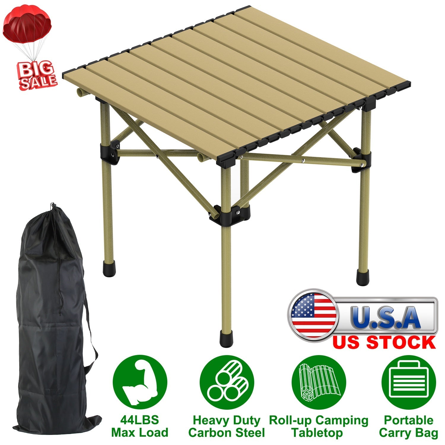 Folding Camping Table Portable Lightweight Carbon Steel Roll-up Picnic BBQ Desk with Carry Bag Heavy Duty for Outdoor Beach Backyard Party Patio Campi - Energize Trek