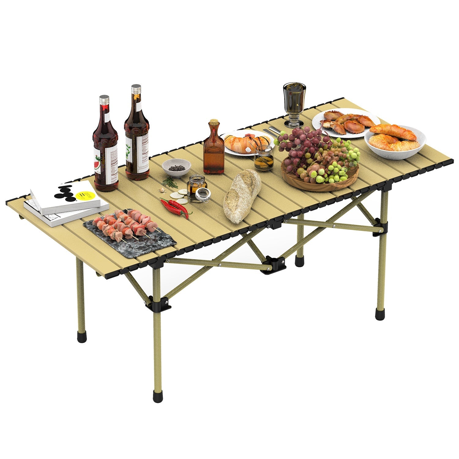 Folding Camping Table Portable Lightweight Carbon Steel Roll-up Picnic BBQ Desk with Carry Bag Heavy Duty for Outdoor Beach Backyard Party Patio Campi - Energize Trek