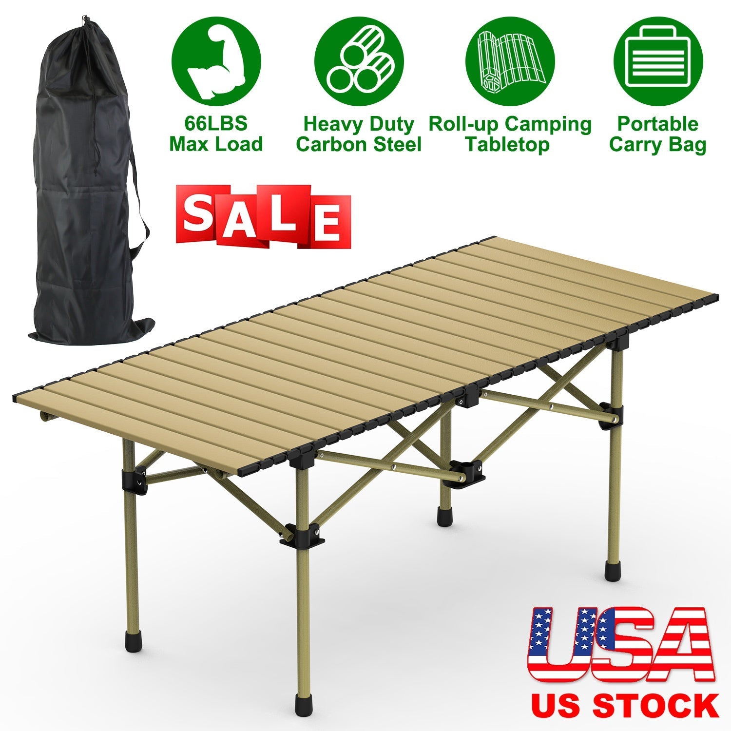 Folding Camping Table Portable Lightweight Carbon Steel Roll-up Picnic BBQ Desk with Carry Bag Heavy Duty for Outdoor Beach Backyard Party Patio Campi - Energize Trek