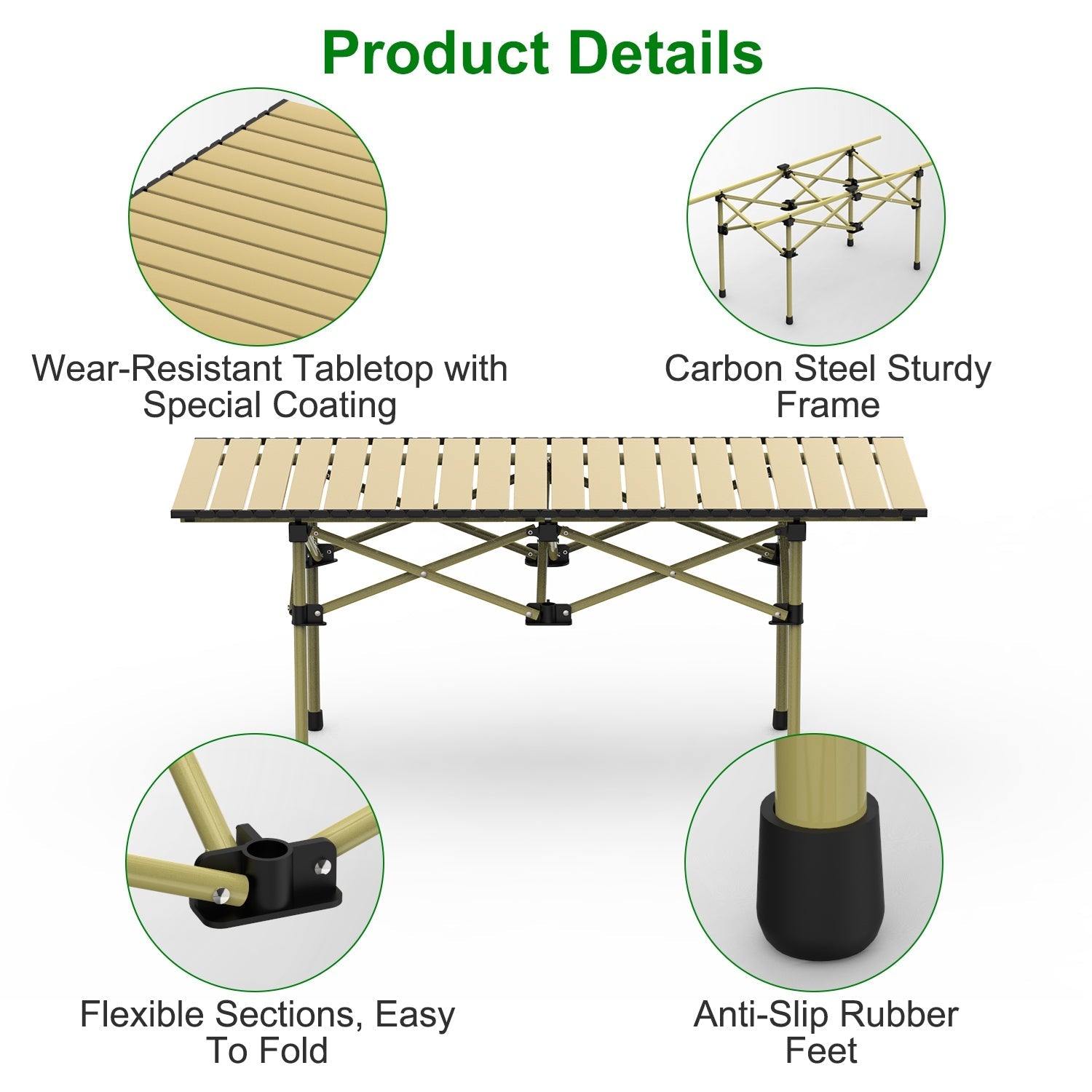 Folding Camping Table Portable Lightweight Carbon Steel Roll-up Picnic BBQ Desk with Carry Bag Heavy Duty for Outdoor Beach Backyard Party Patio Campi - Energize Trek