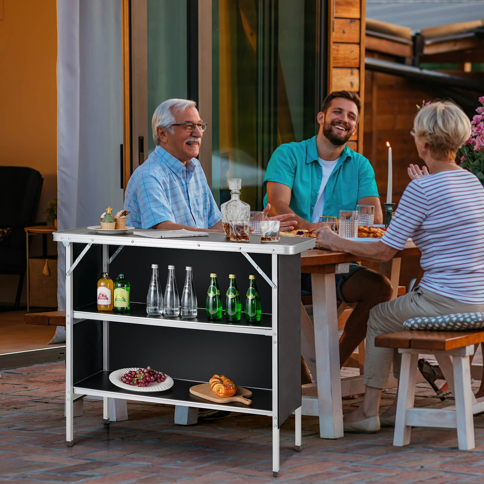 Folding Camping Table with 2-Tier Open Shelves for Outdoor BBQ - Energize Trek