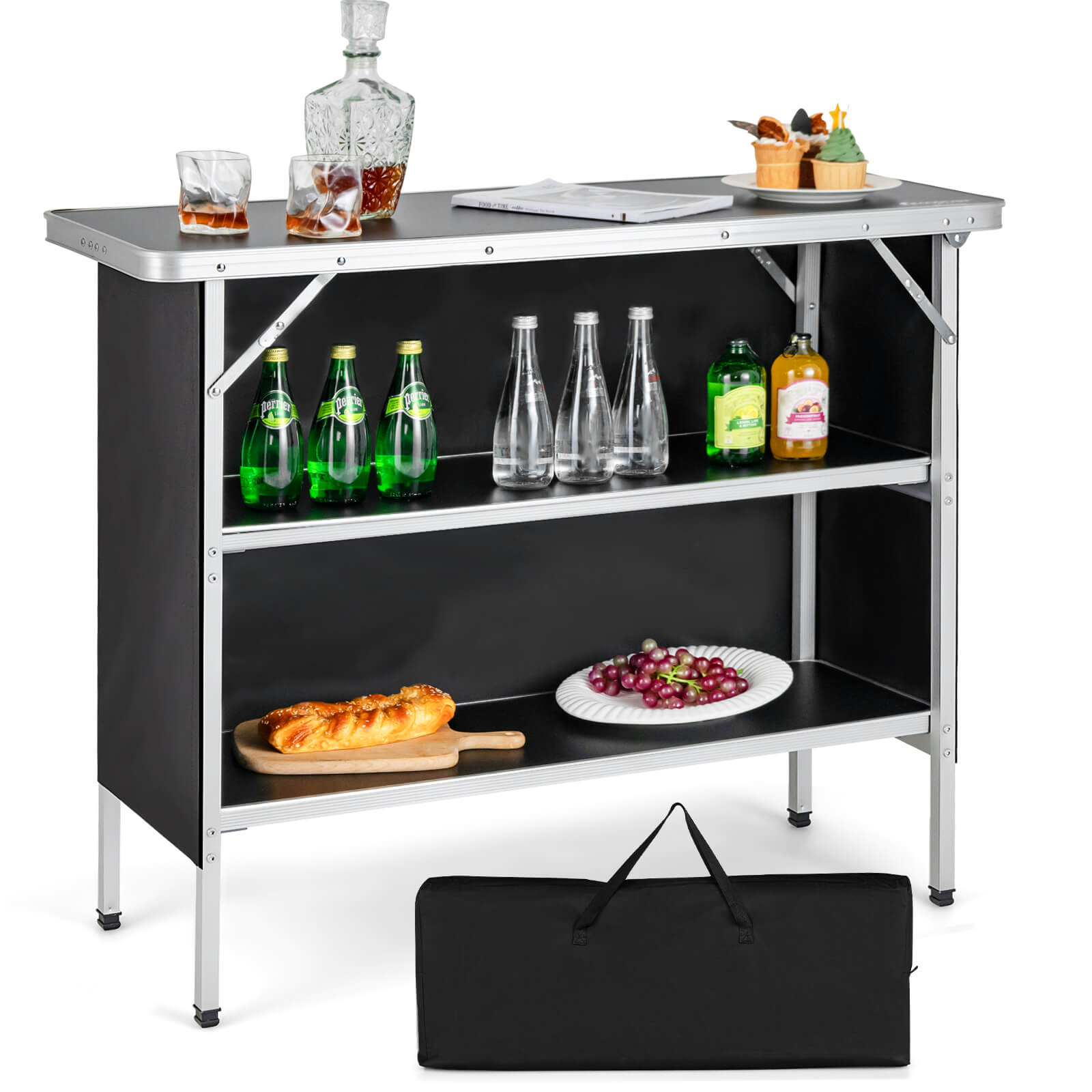 Folding Camping Table with 2-Tier Open Shelves for Outdoor BBQ - Energize Trek