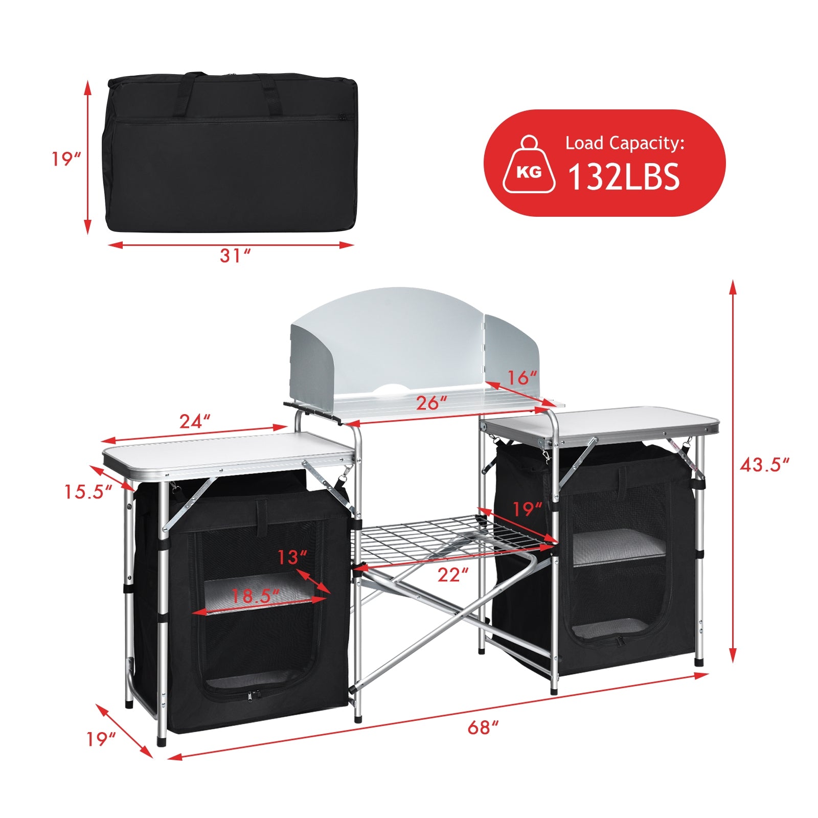 Folding Camping Table with Storage Organizer - Energize Trek