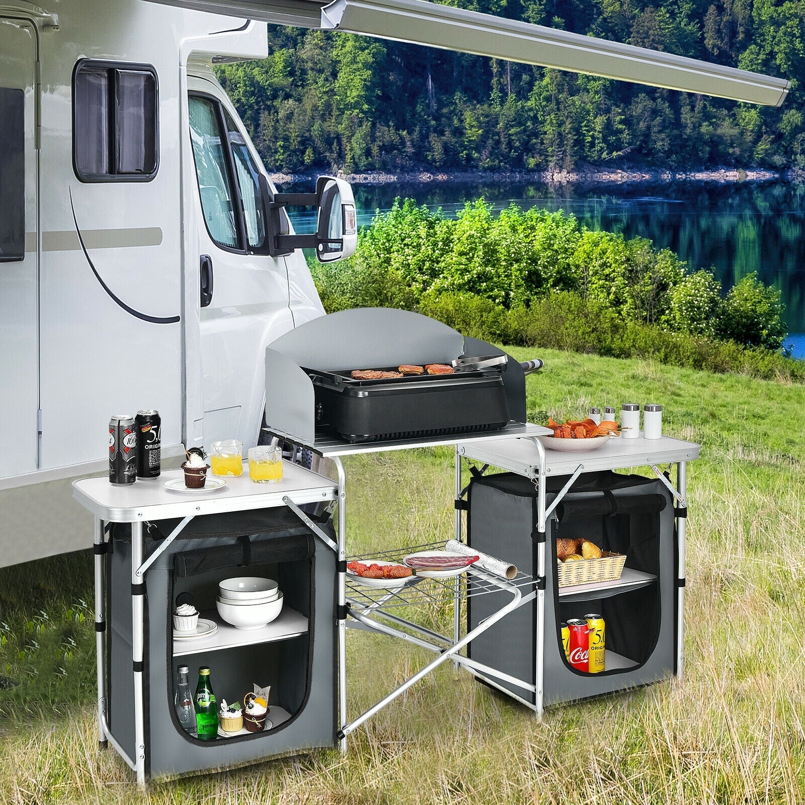 Folding Camping Table with Storage Organizer - Energize Trek