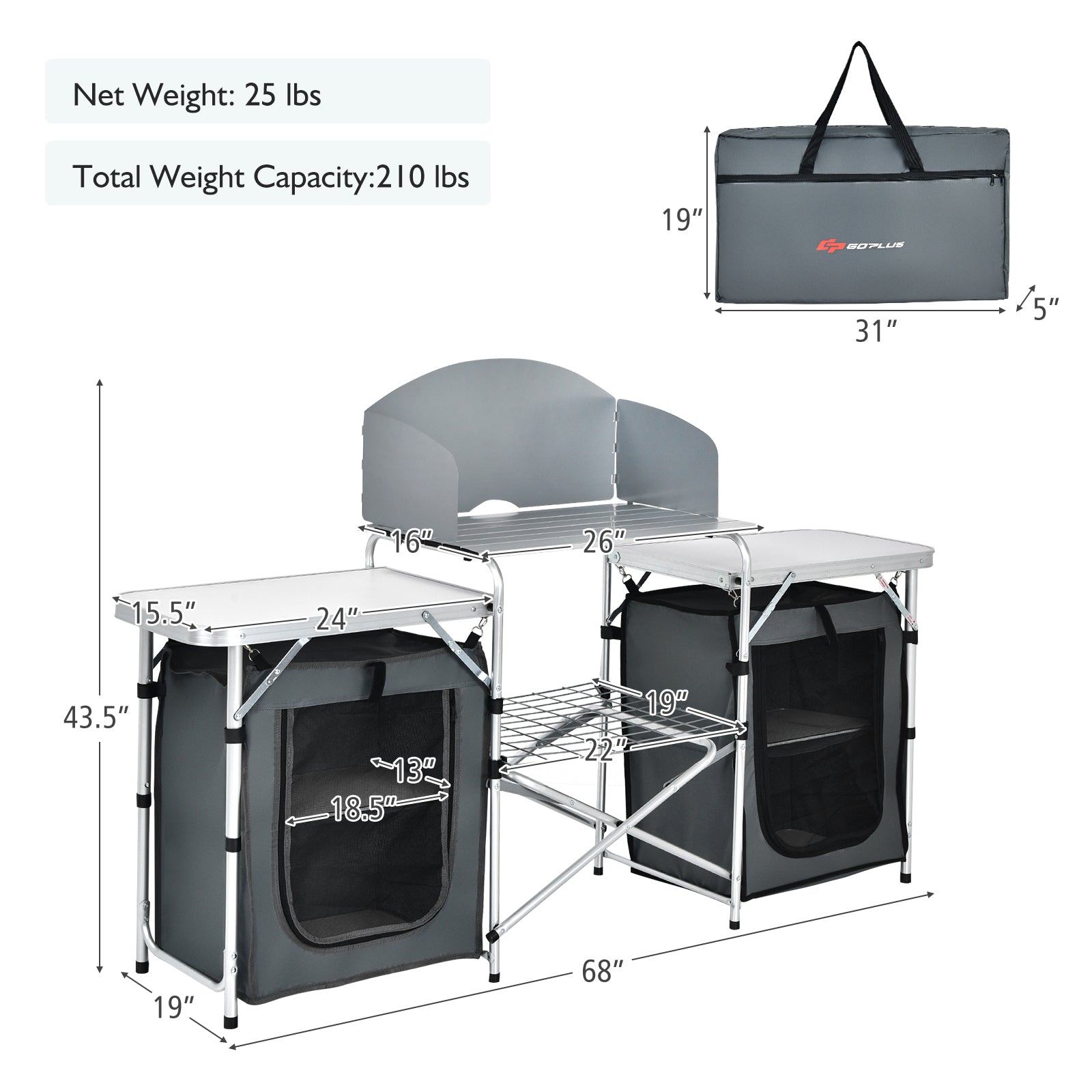 Folding Camping Table with Storage Organizer - Energize Trek