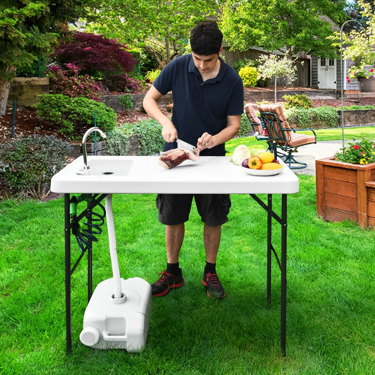 Folding Cleaning Sink Faucet Cutting Camping Table with Sprayer - Energize Trek