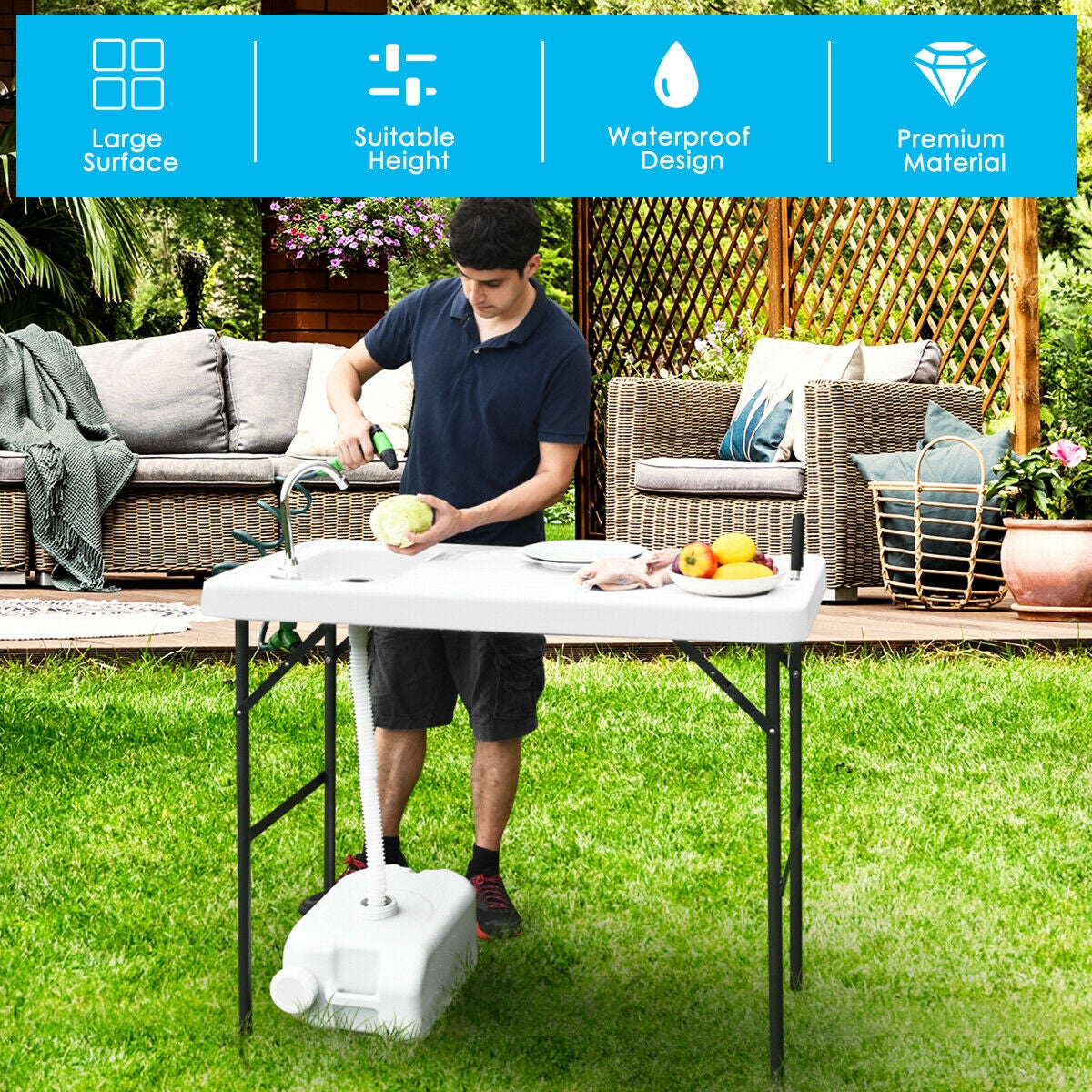Folding Cleaning Sink Faucet Cutting Camping Table with Sprayer - Energize Trek