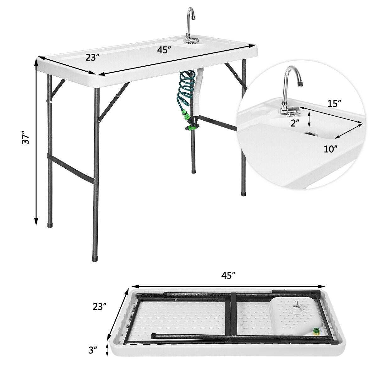 Folding Cleaning Sink Faucet Cutting Camping Table with Sprayer - Energize Trek