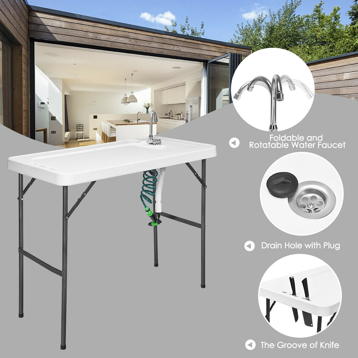Folding Cleaning Sink Faucet Cutting Camping Table with Sprayer - Energize Trek