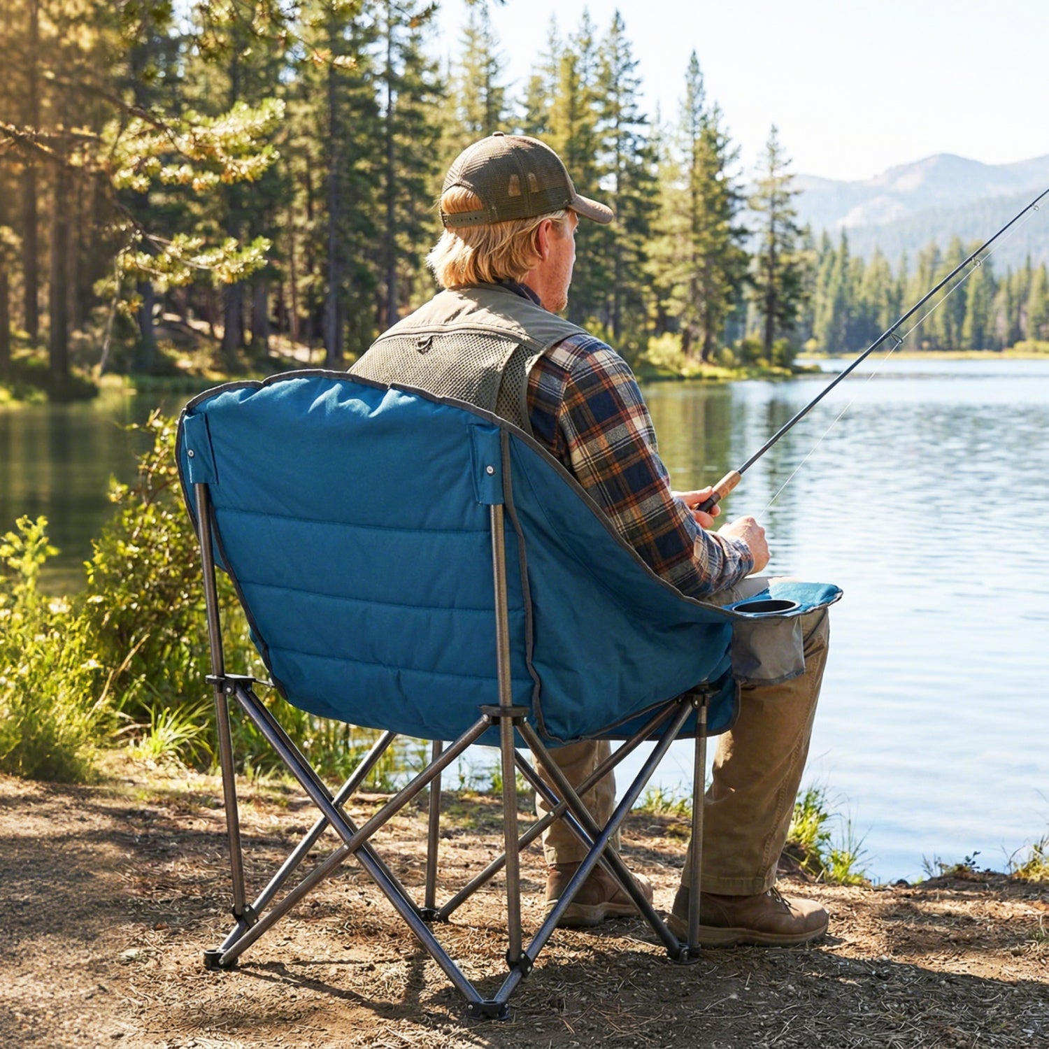 Folding Oversized Camping Chair with Side Pockets and Cup Holder - Energize Trek