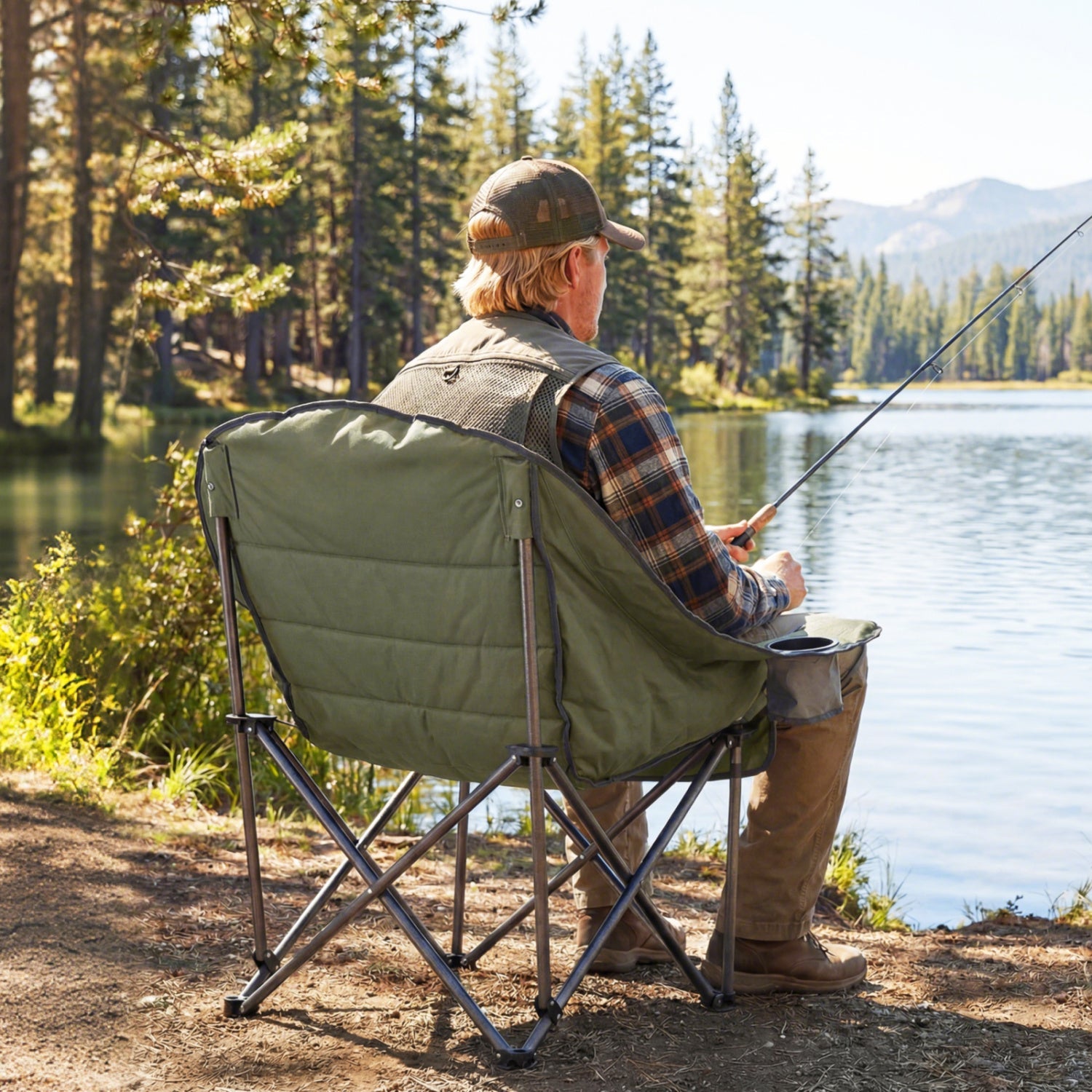 Folding Oversized Camping Chair with Side Pockets and Cup Holder - Energize Trek