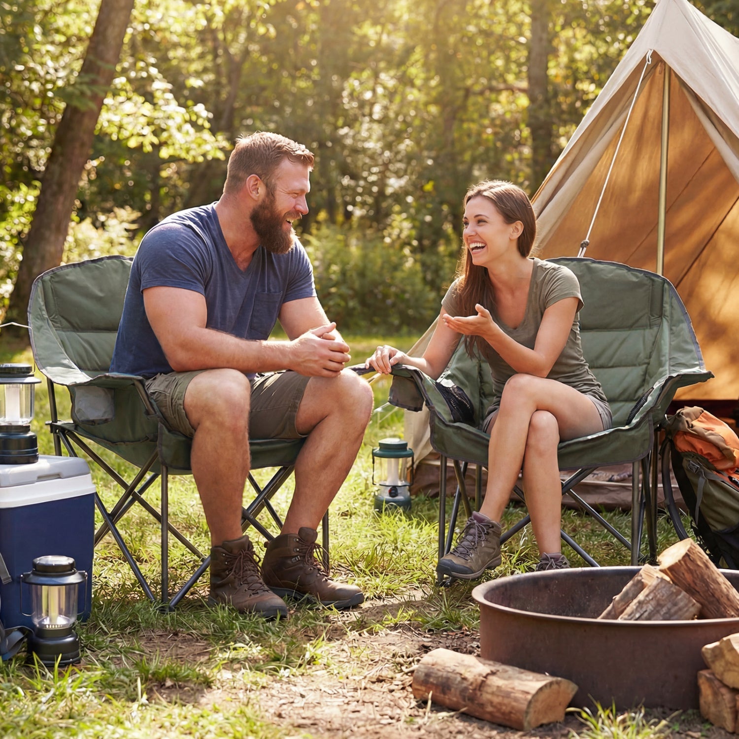 Folding Oversized Camping Chair with Side Pockets and Cup Holder - Energize Trek