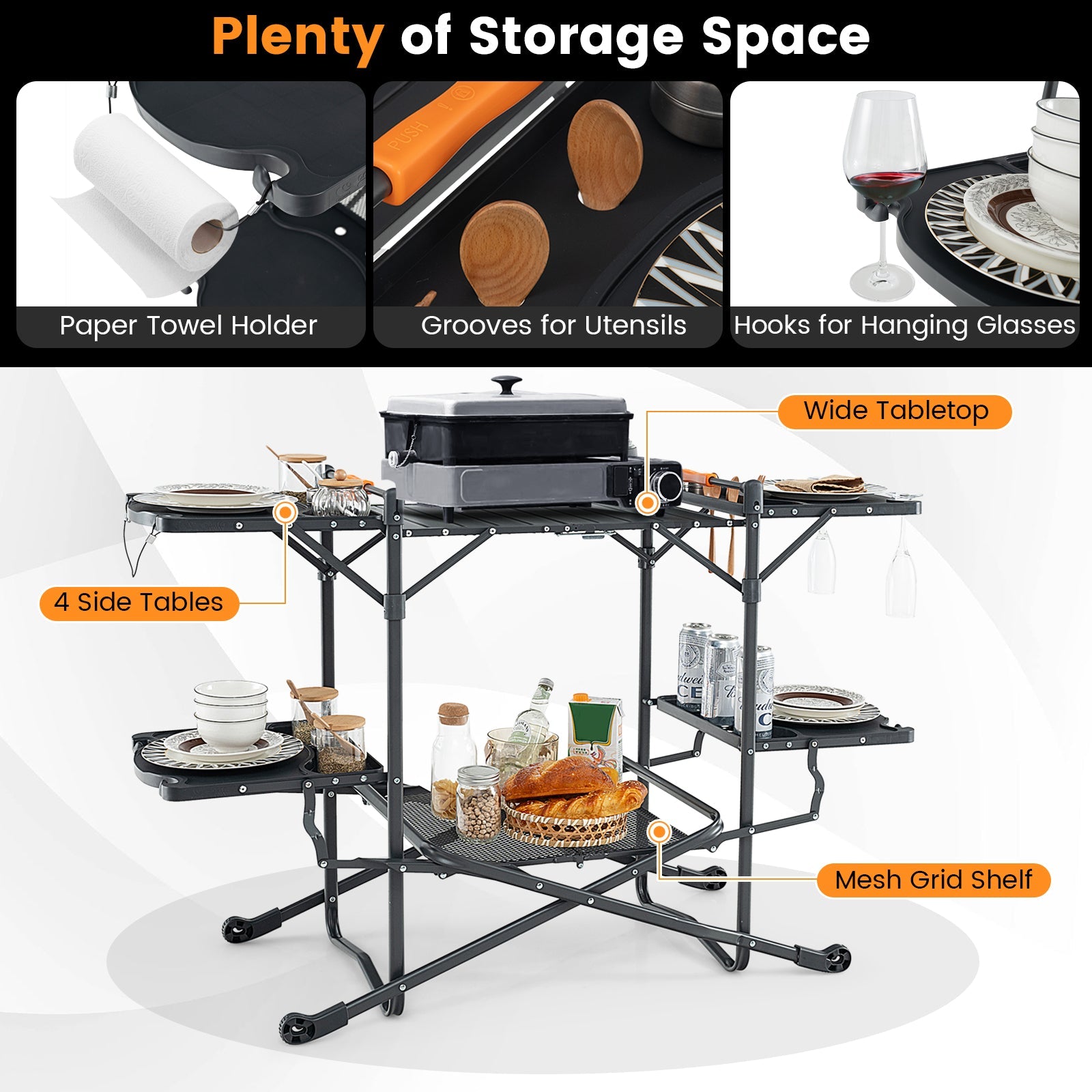 Folding Portable Outdoor Cook Station with Heat-Resistant Aluminum Tabletop - Energize Trek