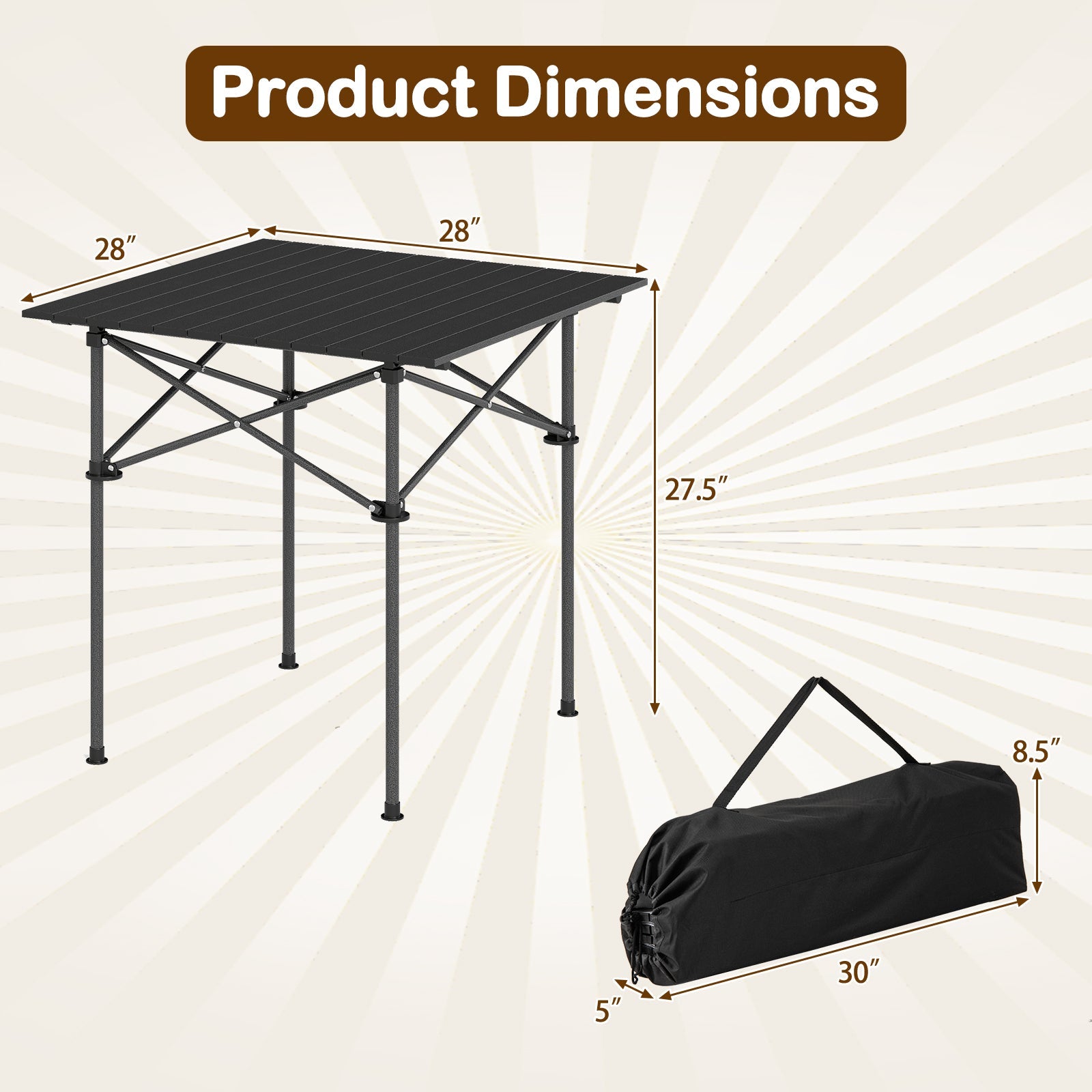 Folding Roll-up Camping Table with Metal Legs - Energize Trek