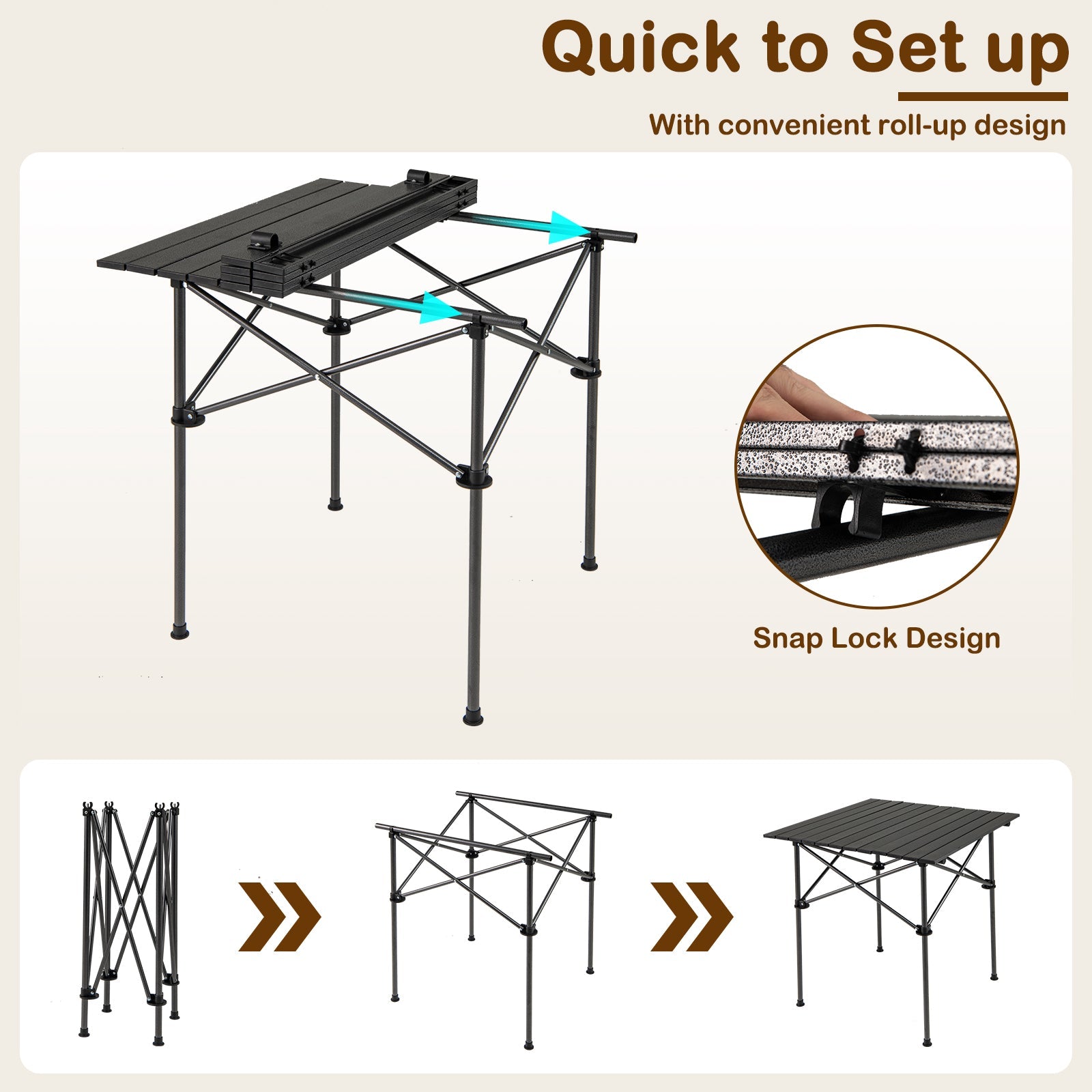 Folding Roll-up Camping Table with Metal Legs - Energize Trek