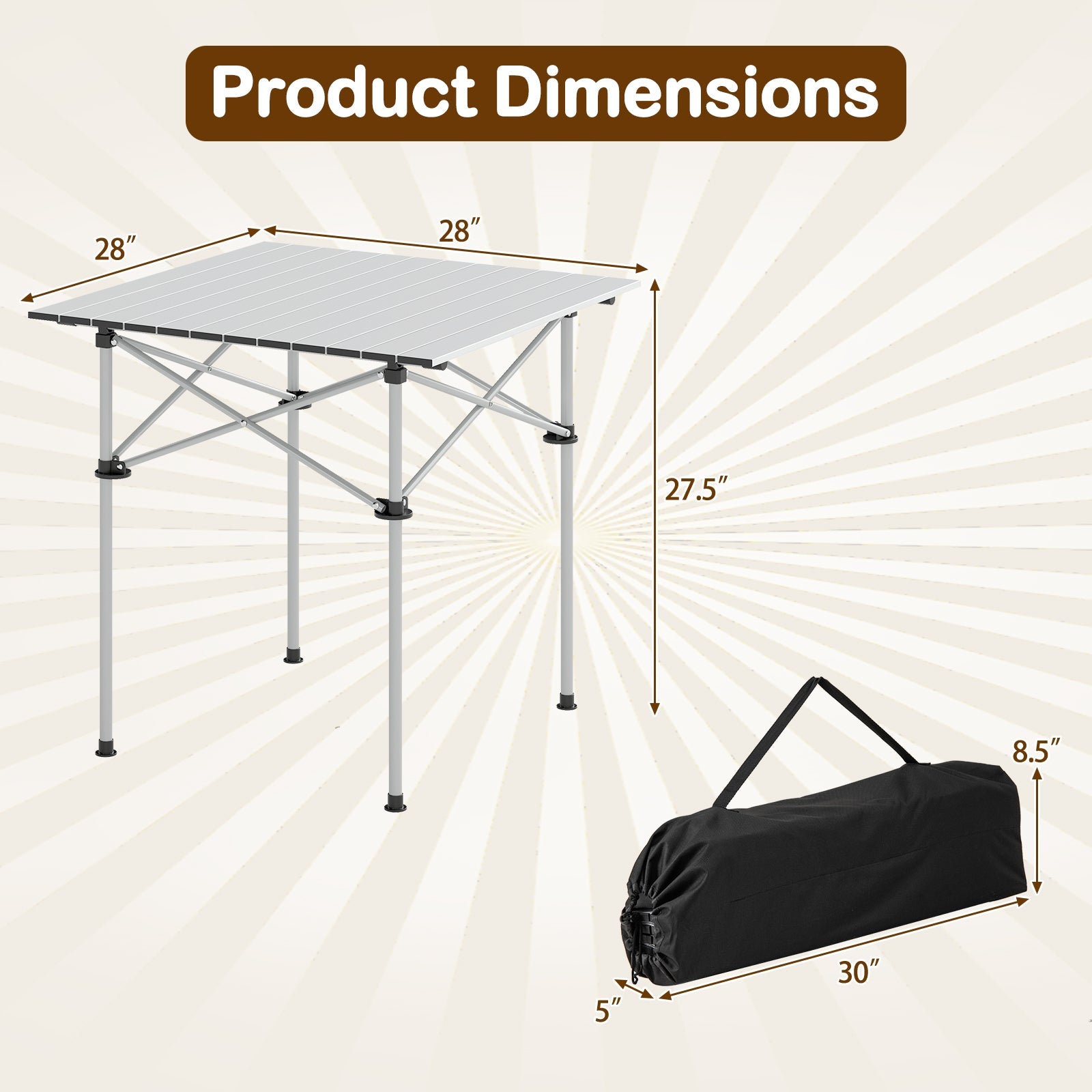 Folding Roll-up Camping Table with Metal Legs - Energize Trek