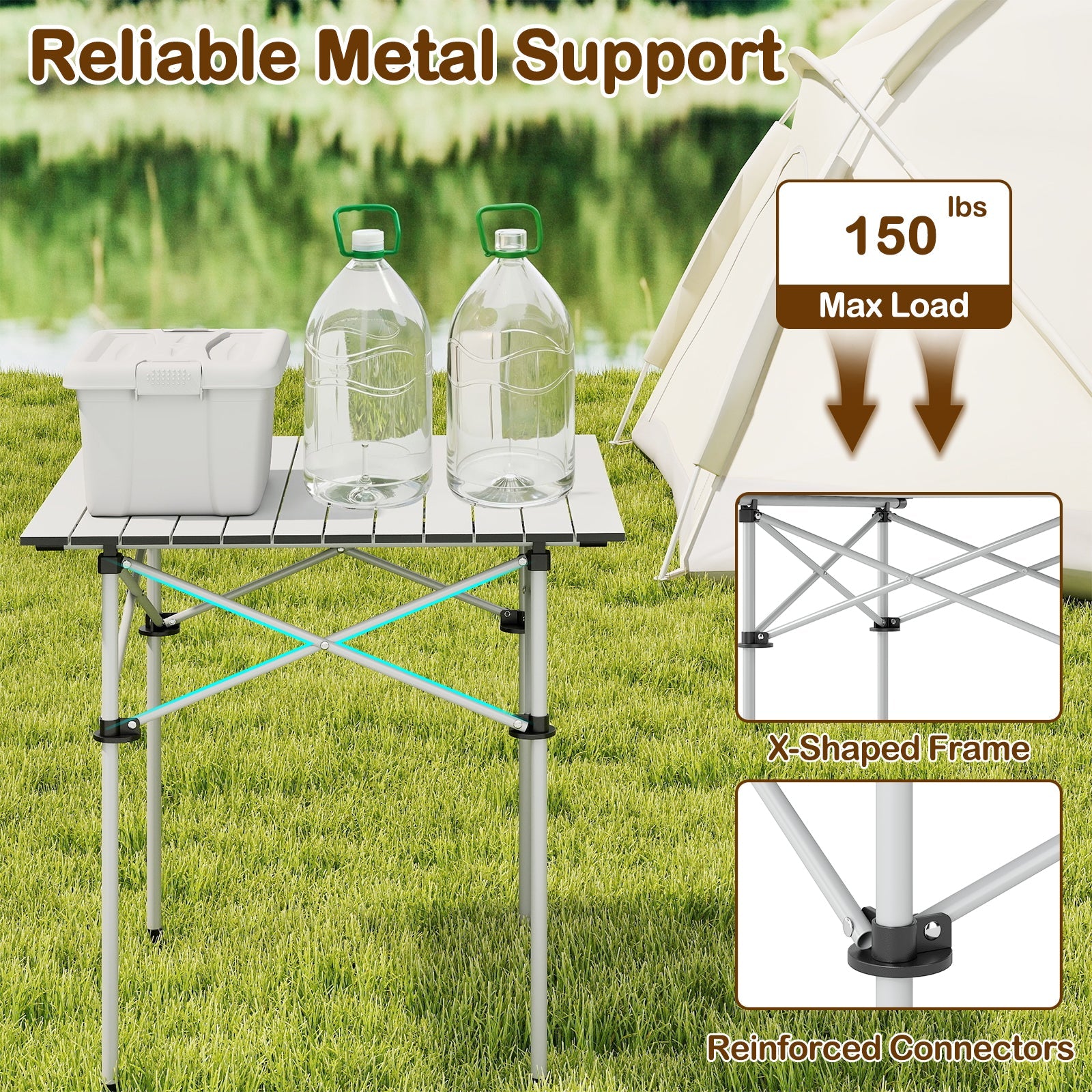 Folding Roll-up Camping Table with Metal Legs - Energize Trek