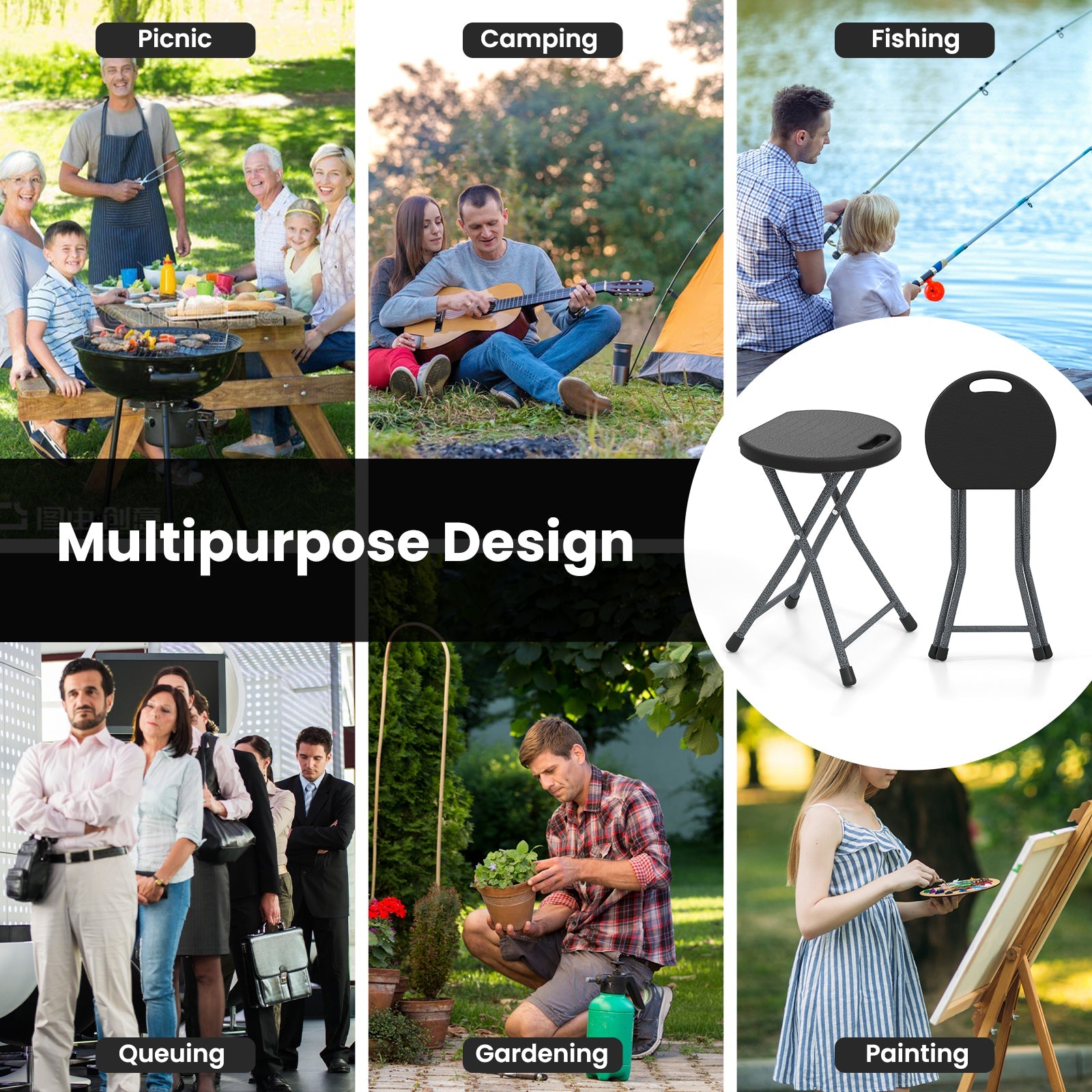 Folding Stool with Built-in Handle for Adults - Energize Trek