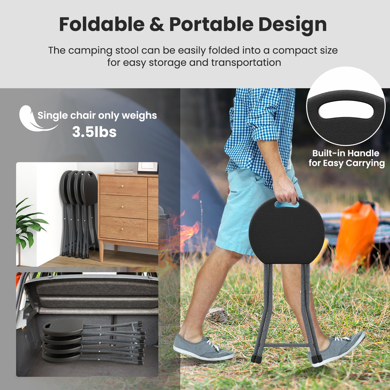 Folding Stool with Built-in Handle for Adults - Energize Trek