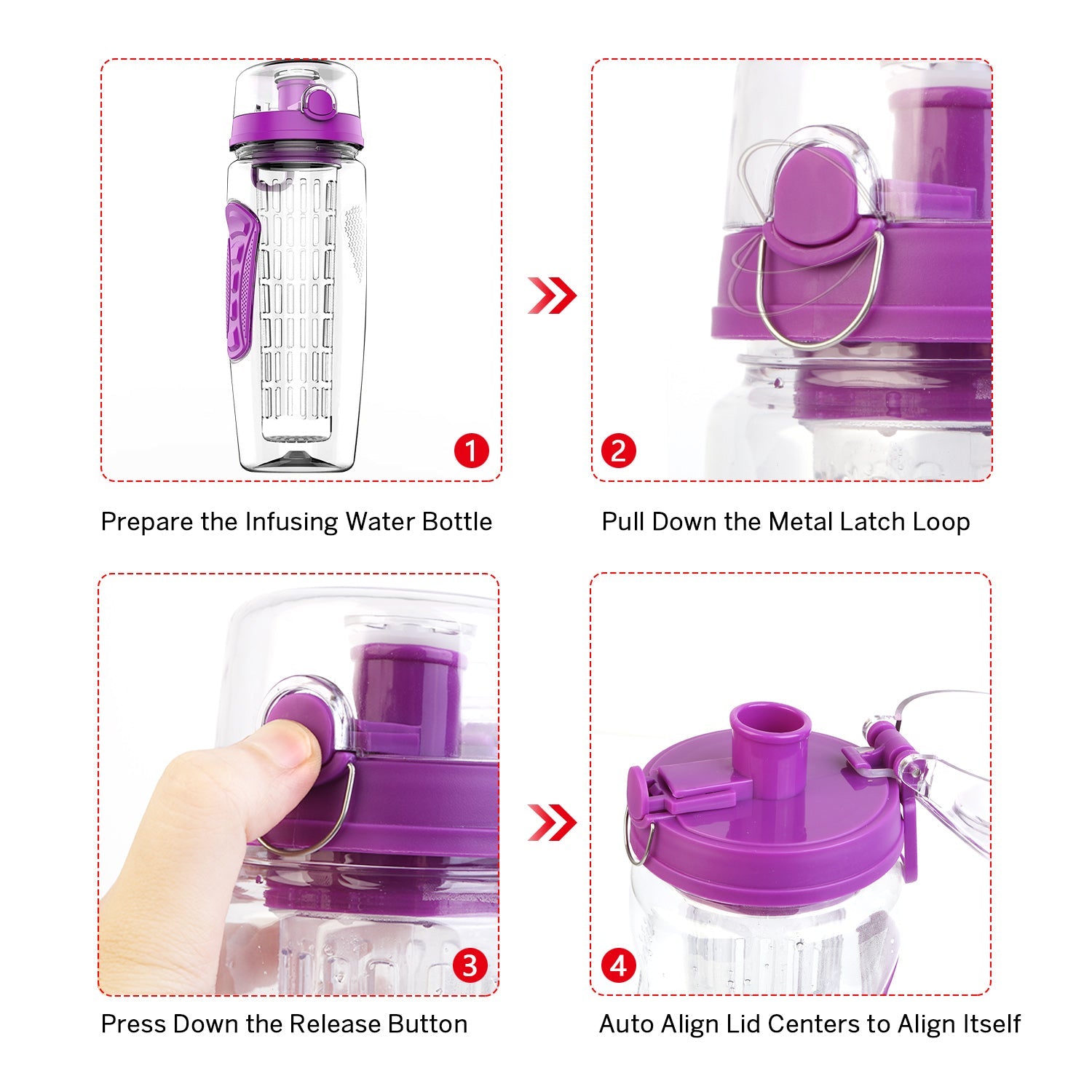 Fruit Infuser Water Bottle 32OZ Juice Shaker Sport w/ Flip Top Lid Anti-Slip Grips For Office Home Sport Running Walking Hiking - Energize Trek