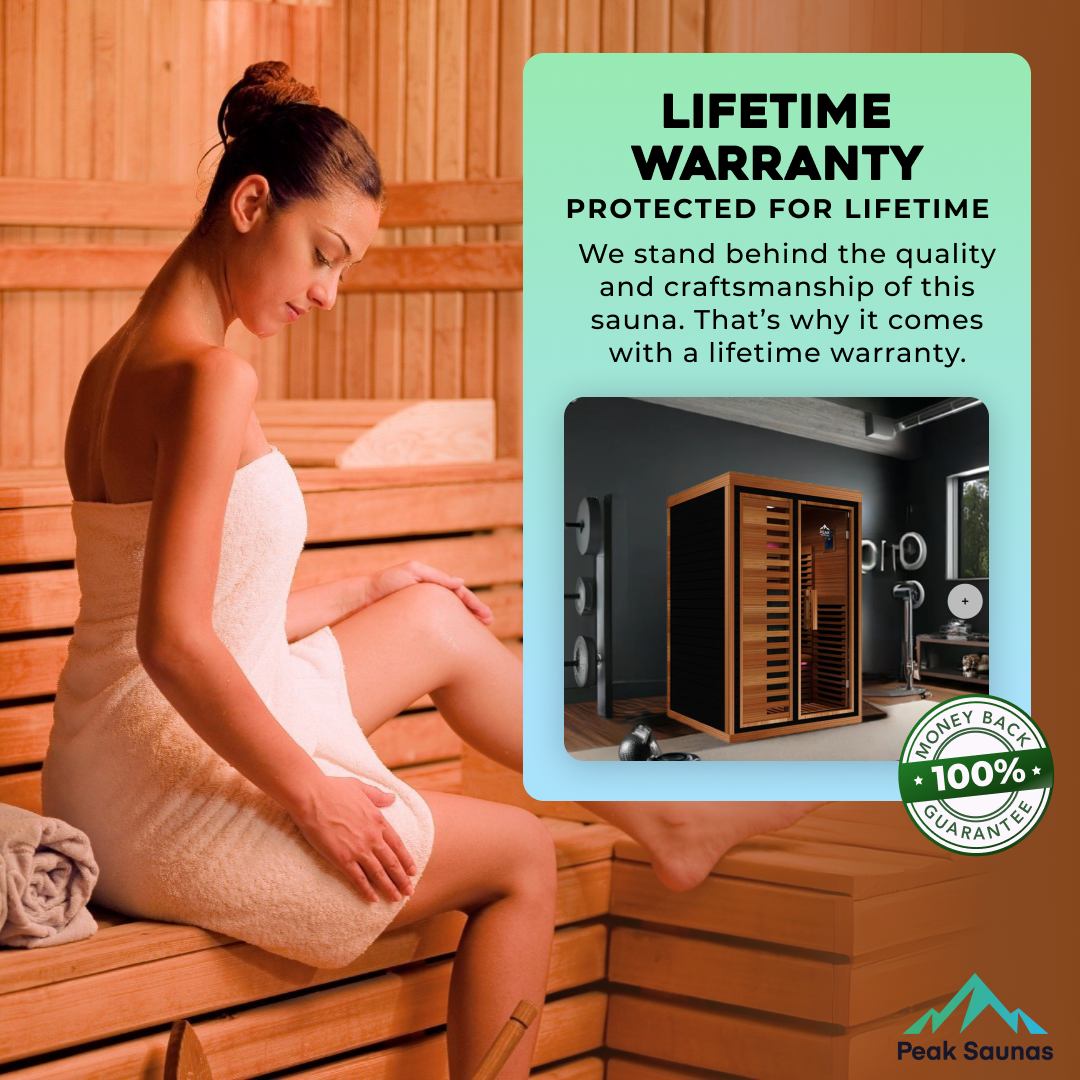 Peak Saunas Fuji 2-Person Full Spectrum Infrared Sauna with XL Medical-Grade Red Light Therapy & Smart WiFi App Control - Energize Trek