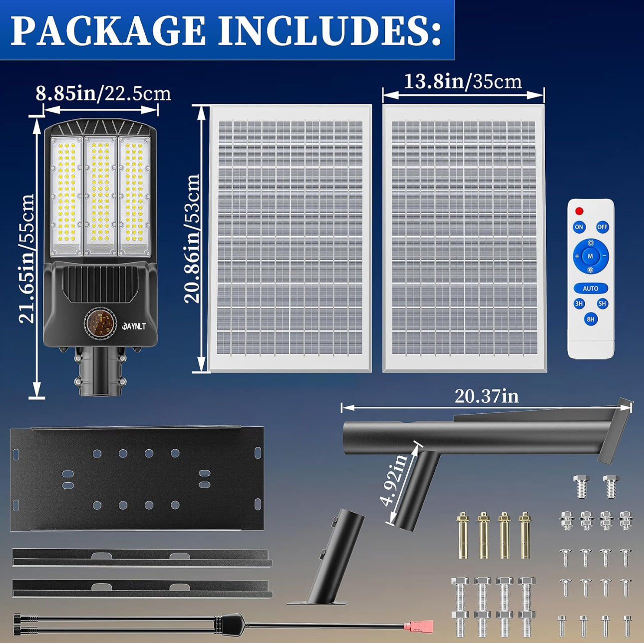 9500W Aluminum Solar Street Lights Outdoor, 500000LM High Powered Commercial Parking Lot Lights 6500K Dusk to Dawn with Remote - Energize Trek