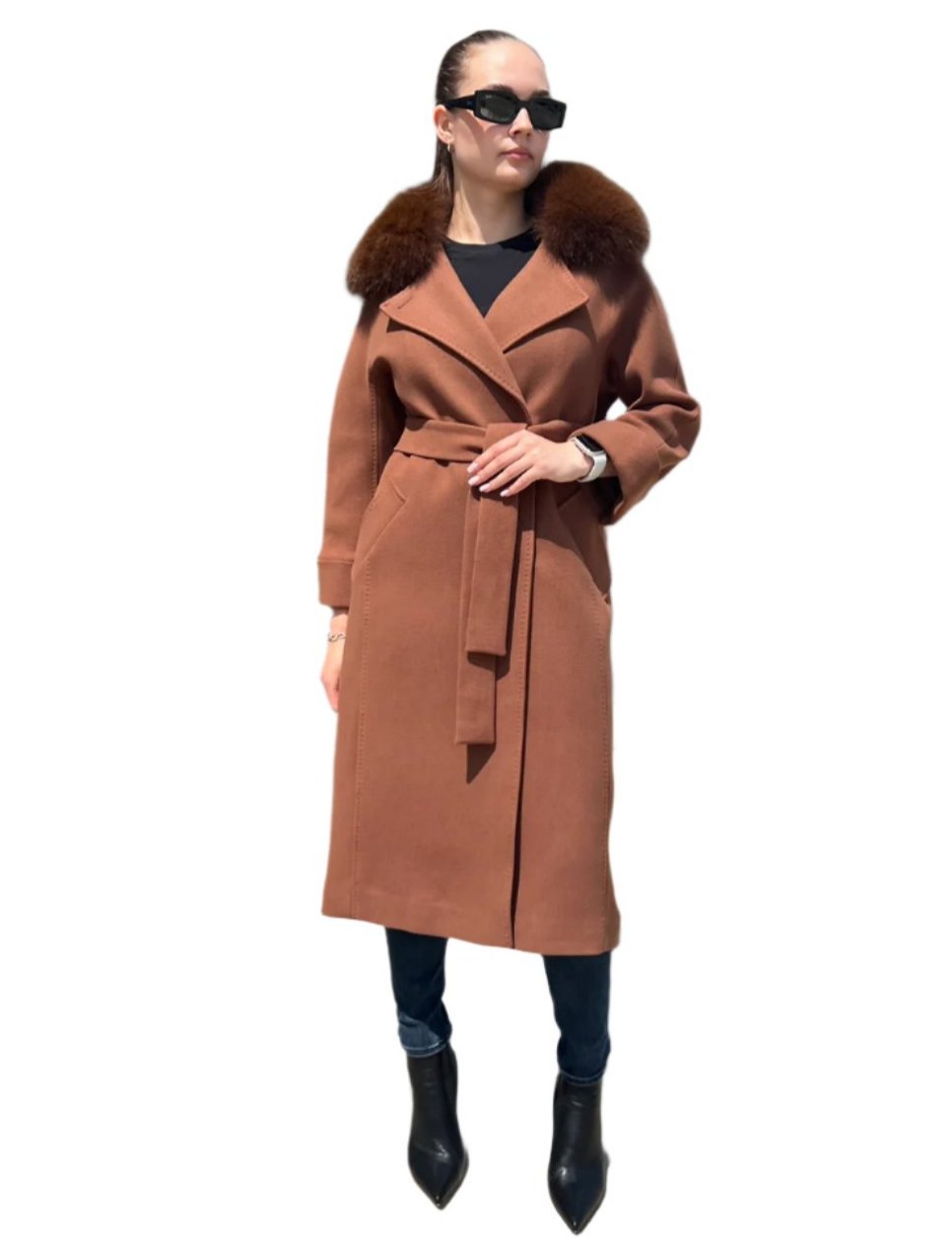 Genuine Polar Fox Tailored Cashmere Wool Coat - Energize Trek