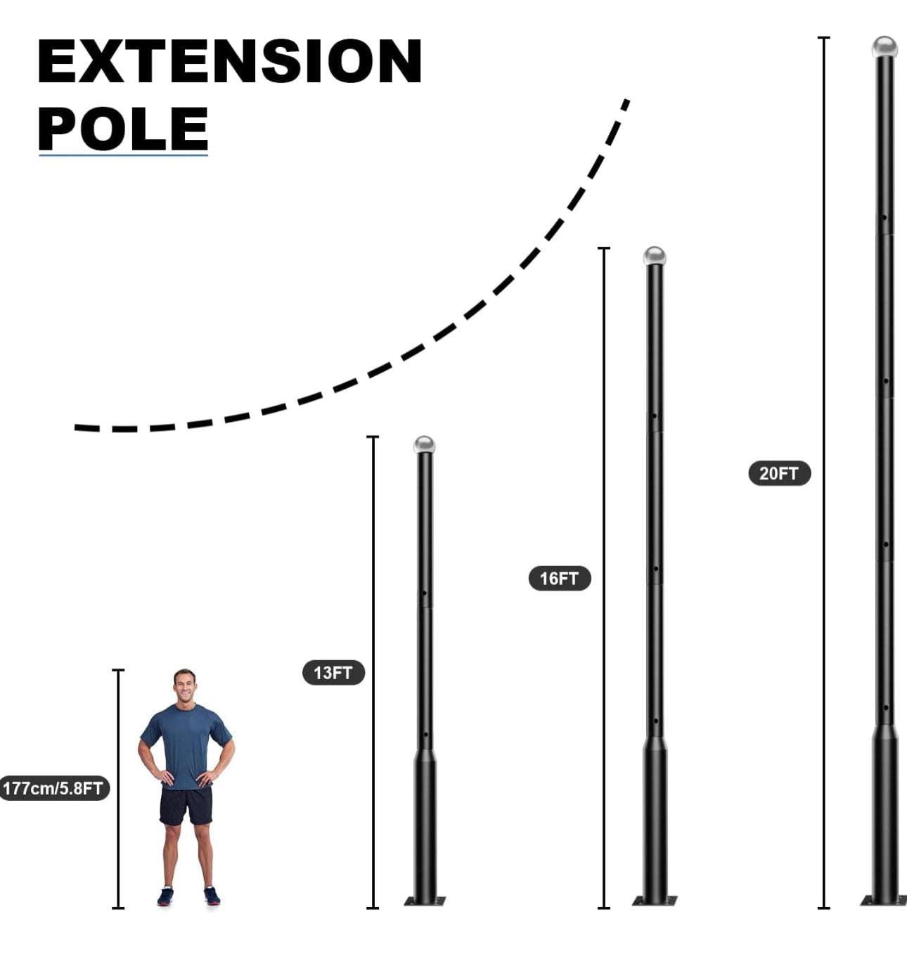 20Ft Commercial Grade Street/Parking/Flag Light Pole, Aluminum + Cage 1-Pack - Energize Trek