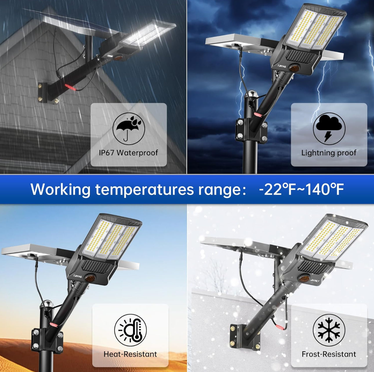 9500W Aluminum Solar Street Lights Outdoor, 500000LM High Powered Commercial Parking Lot Lights 6500K Dusk to Dawn with Remote - Energize Trek